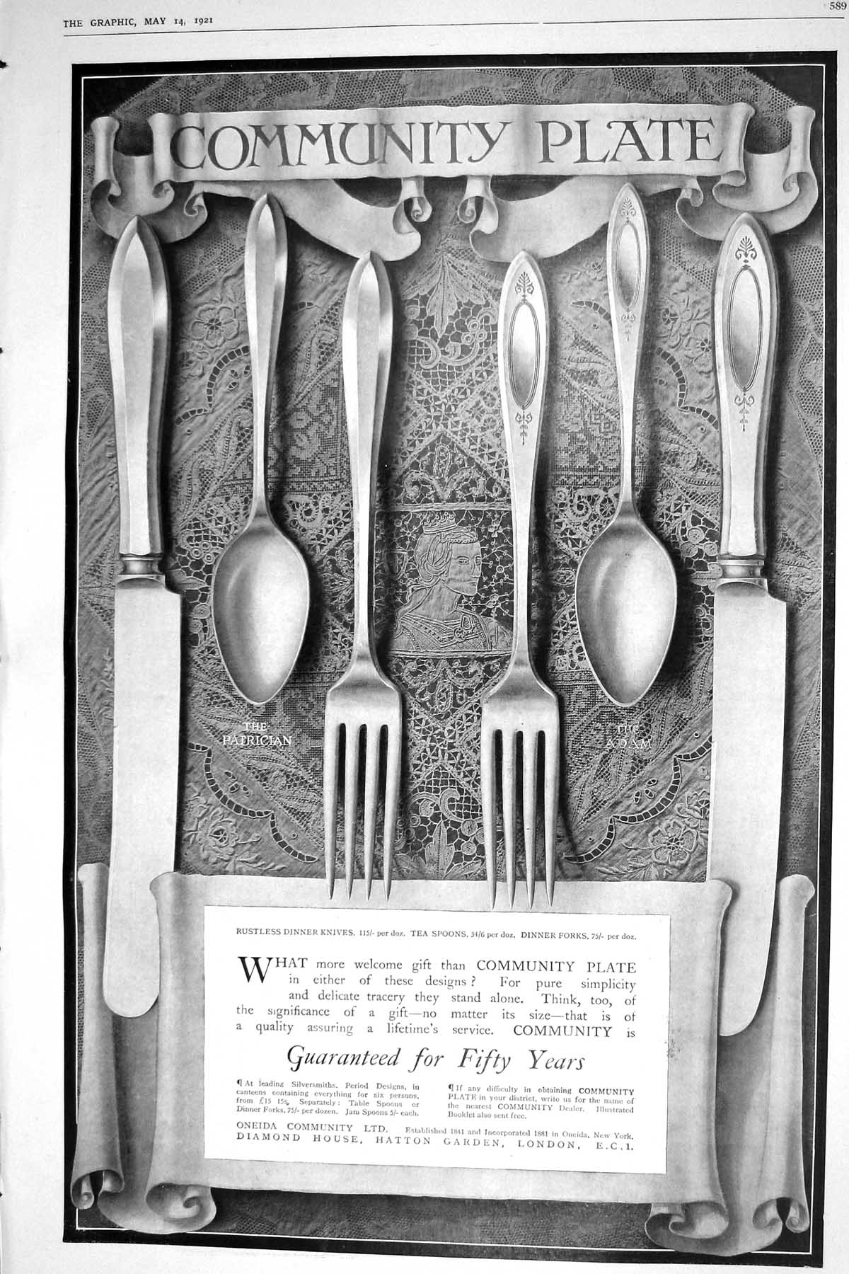 Antique Old Print 1921 Community Plate Oneida Diamond Dawson Whisky Tonides