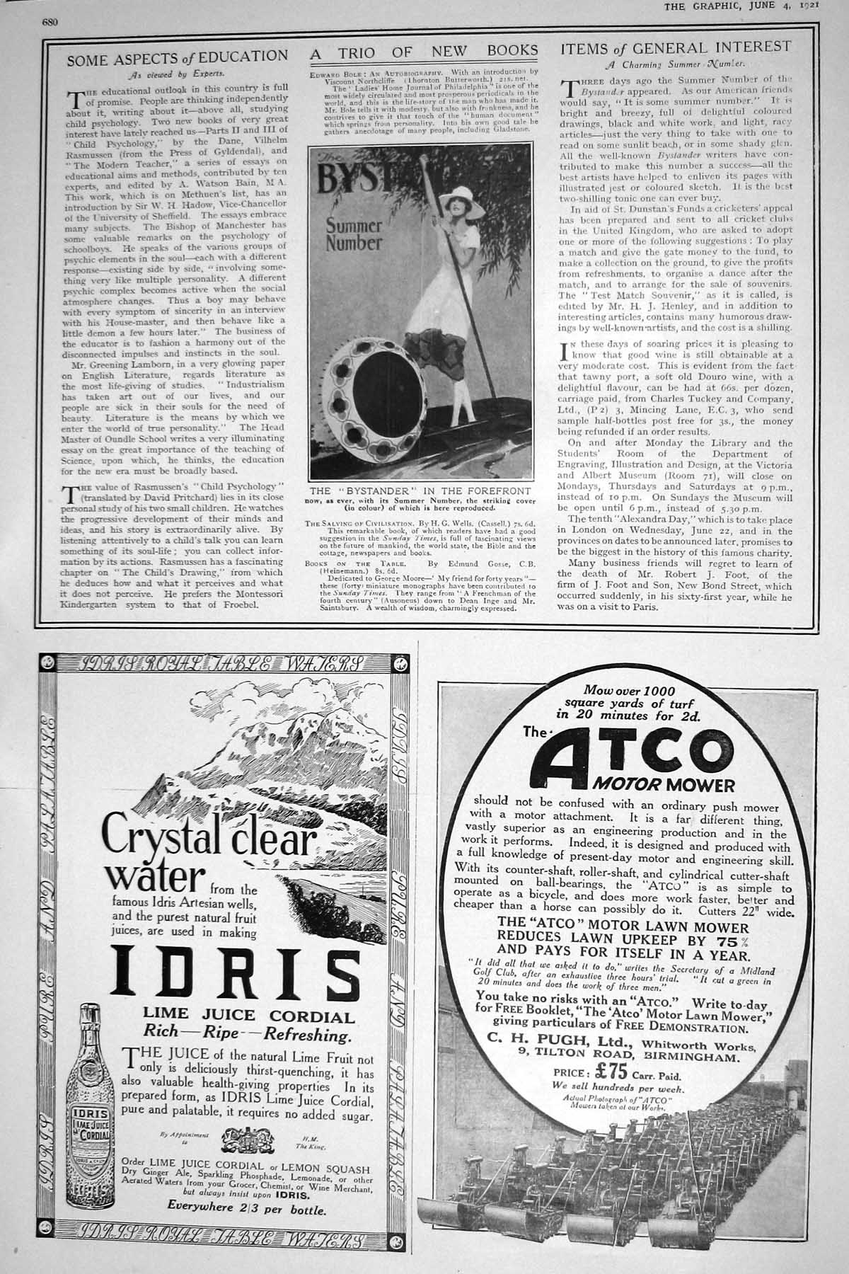 Old 1921 Bystander Lady River Boat Idris Lime Juice Atco Motor Mower 20th