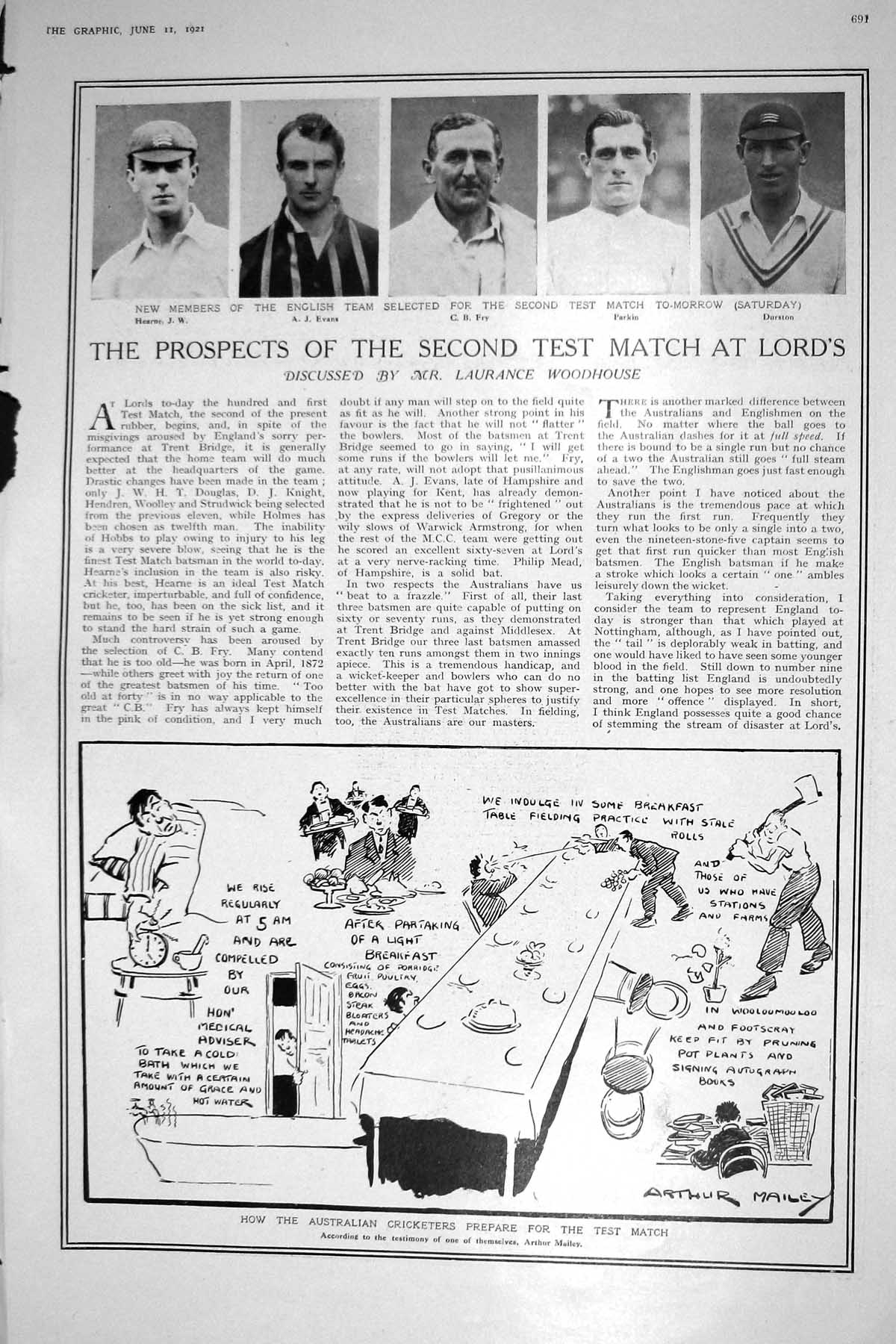 Old 1921 Cricket Lords Durston Parkin Fry Evans Hearne Southwark Brid 20th