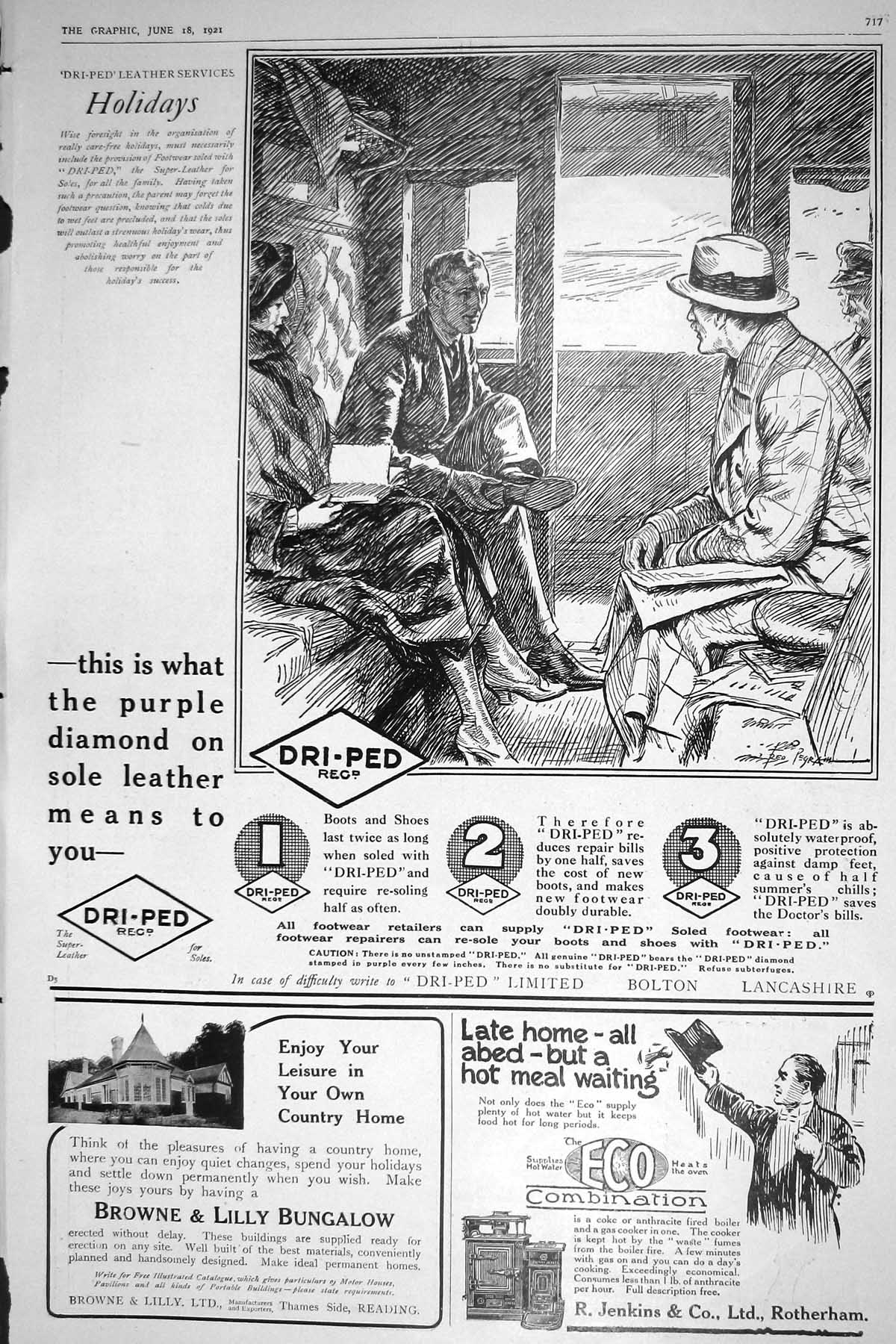Antique Print 1921 Dri-Ped Leather Browne Lilly Bungalow Jenkins Rotherham 20th