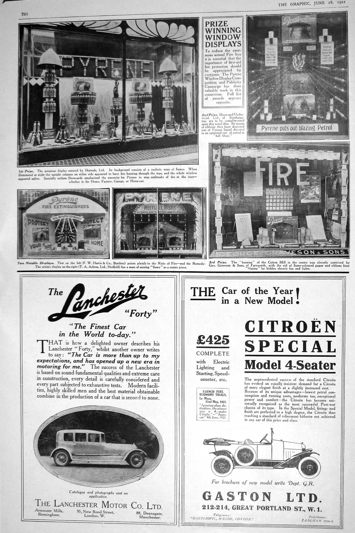 Antique Print 1921 Prize Winning Window Displays Harrods Harris Gaston Cars