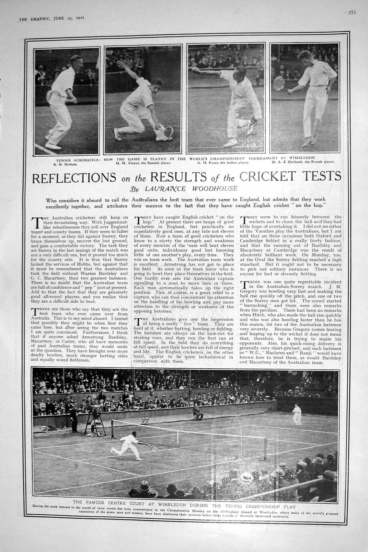 Old 1921 Tennis Wimbledon Hotham Alonzo Fyzee Gerbault David George C 20th