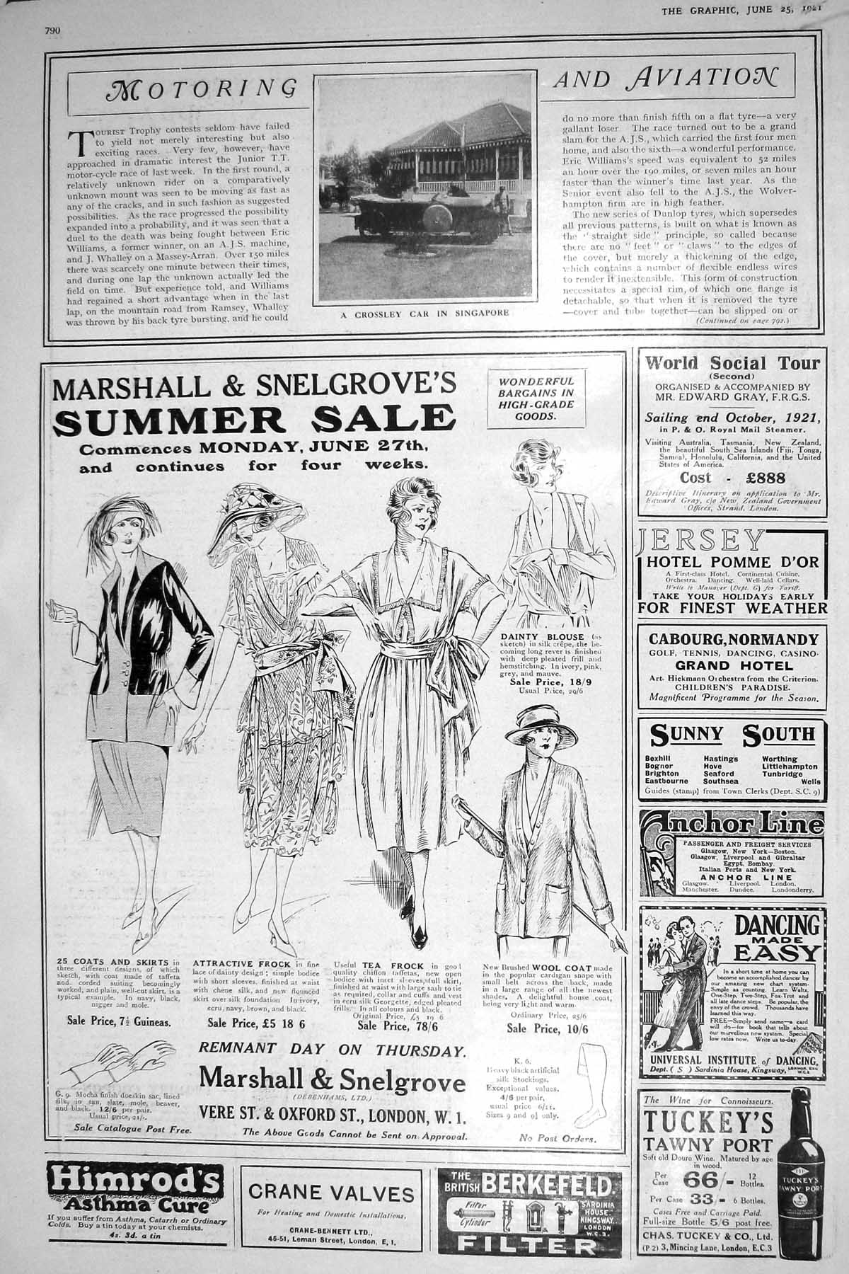 Old 1921 Crossley Motor Car Singapore Advertisement Snelgrove Port Hi 20th