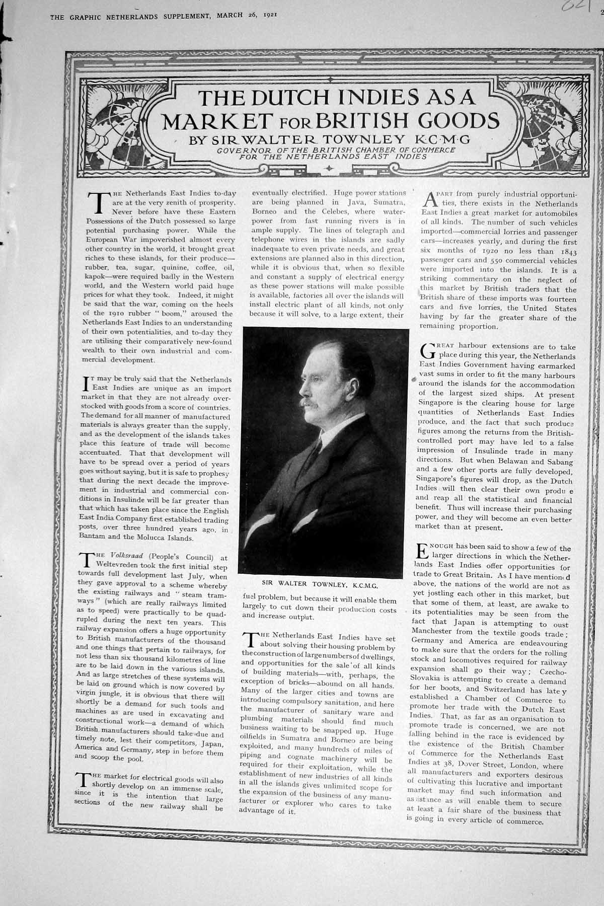Old Print 1921 Walter Townley Portrait Haagsche Post Zimmerman Rotterdam 20th