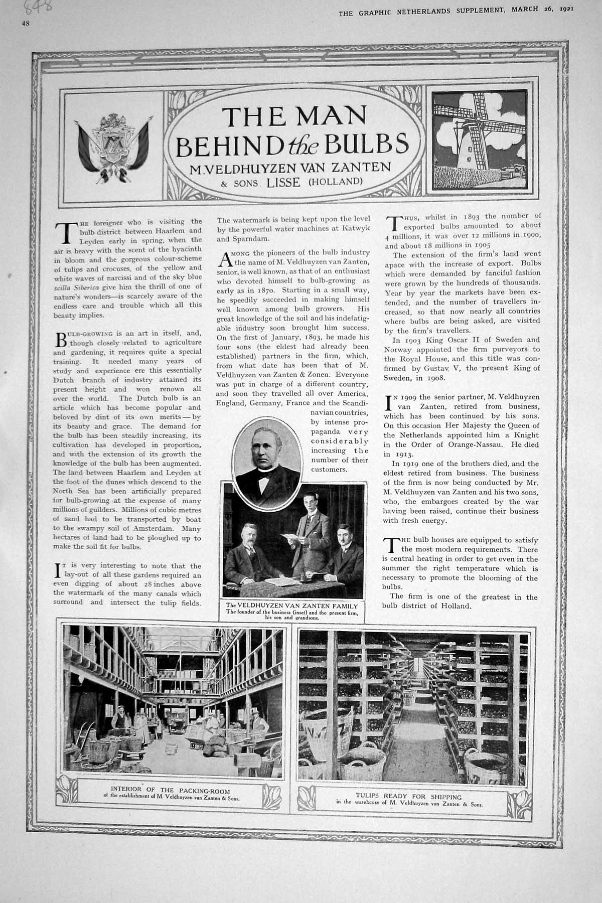Antique Print 1921 Veldhuyzen Van Zanten Family Packing Room Tulips Holland