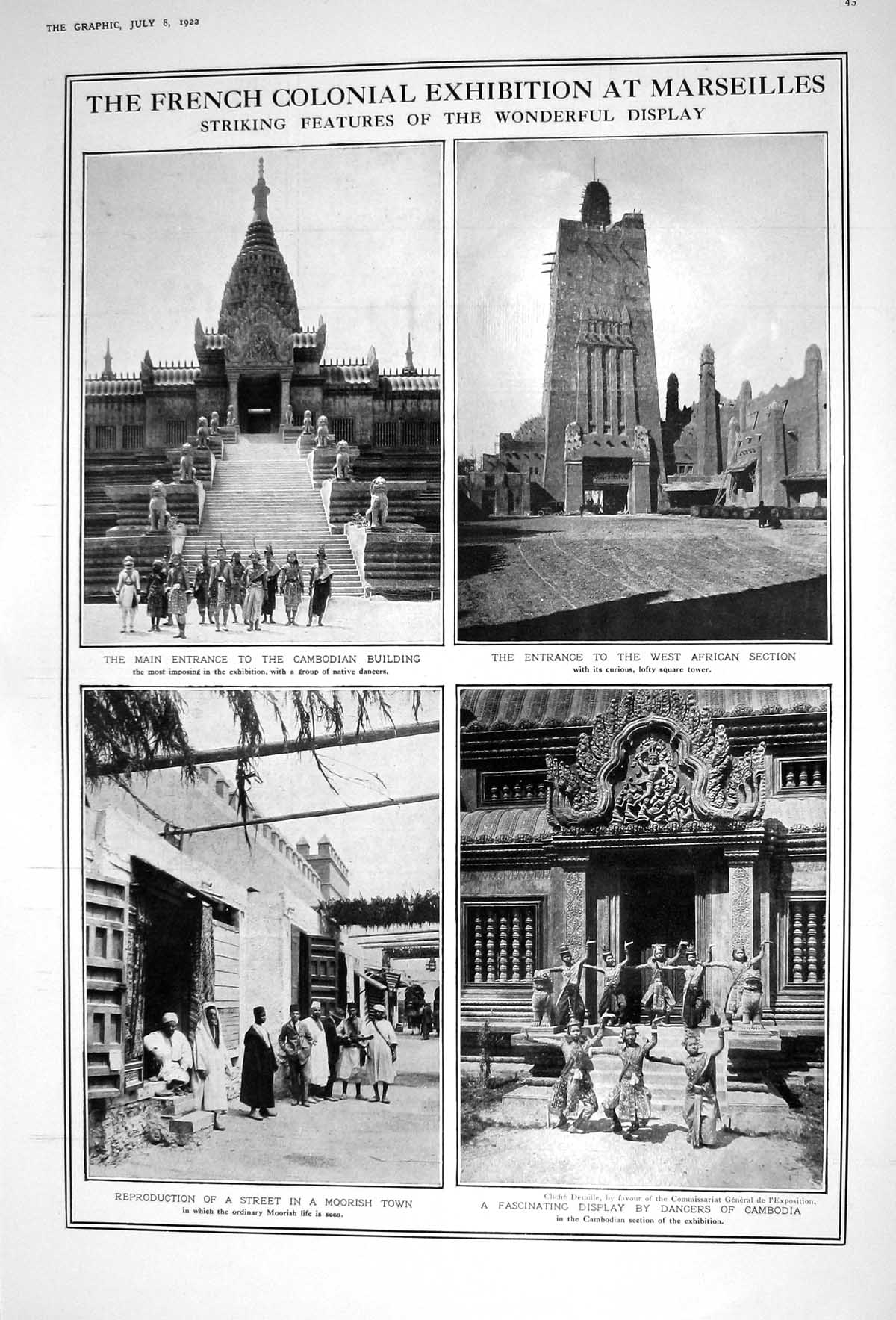 Old 1922 Exhibition Marseilles Cambodian Building Moorish Town Cricke 20th