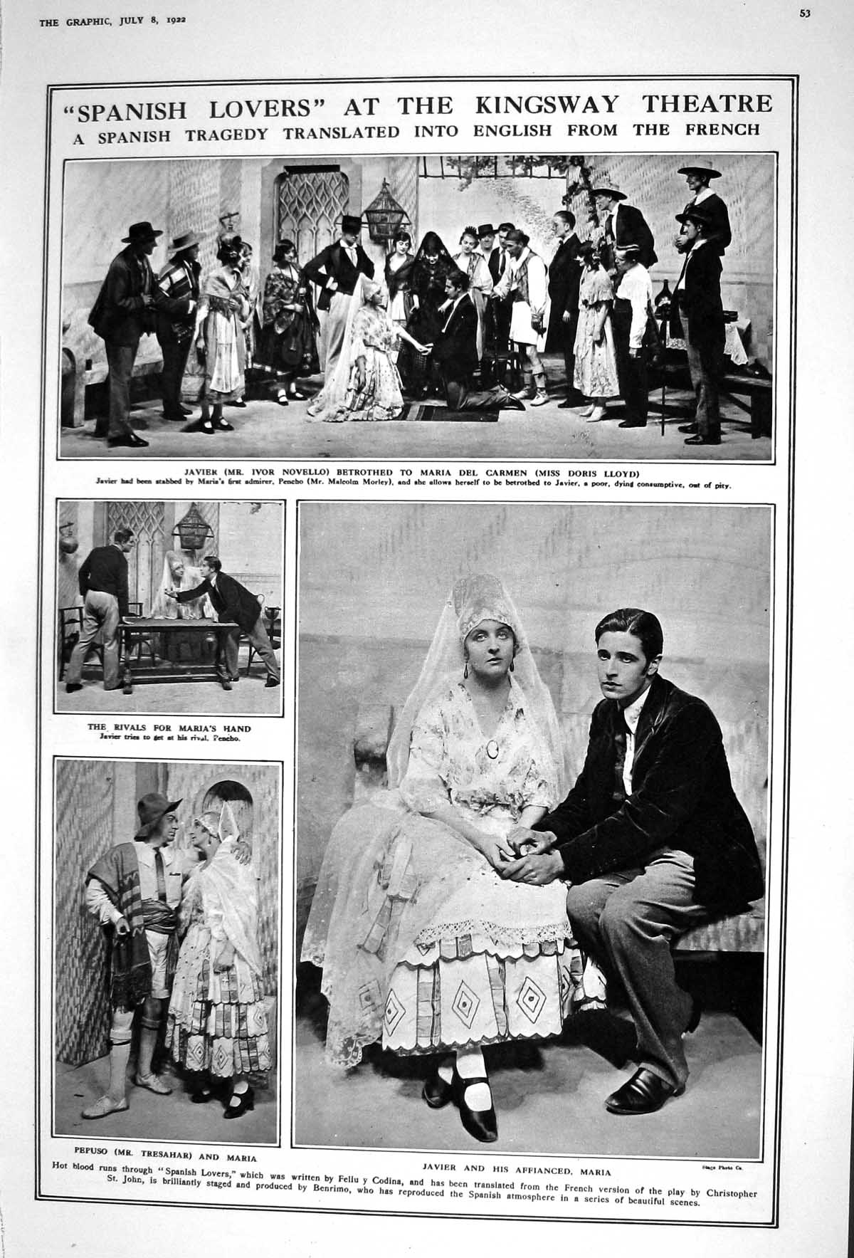 Old 1922 Spanish Lovers Kingsway Theatre Tresahar Novello Lloyd Ladie 20th