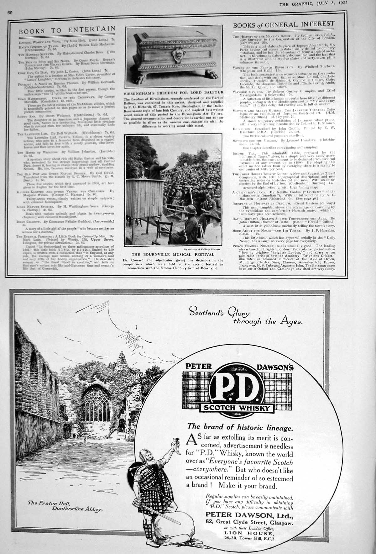 Old 1922 Freedom Birmingham Lord Balfour Bournville Music Festival Co 20th