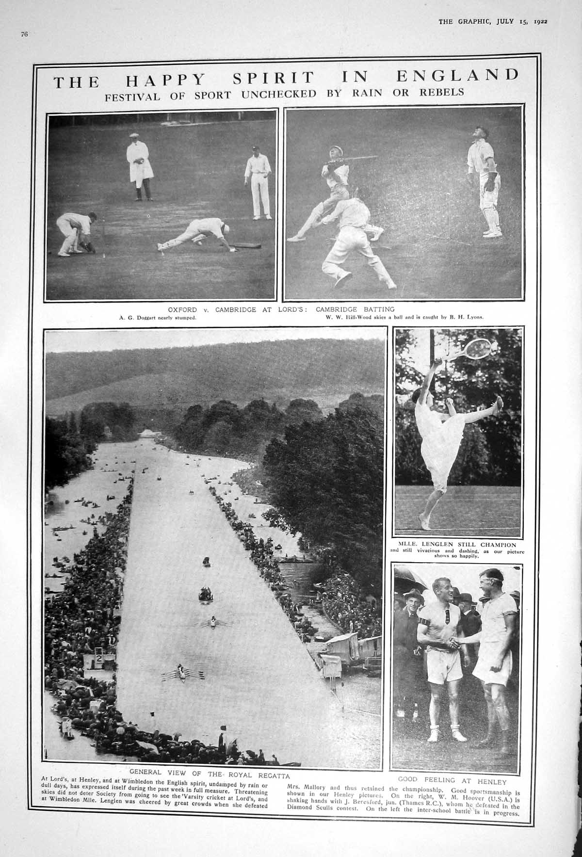 Old 1922 Cricket Oxford Cambridge Doggart Hill-Wood Henley Regatta Mo 20th