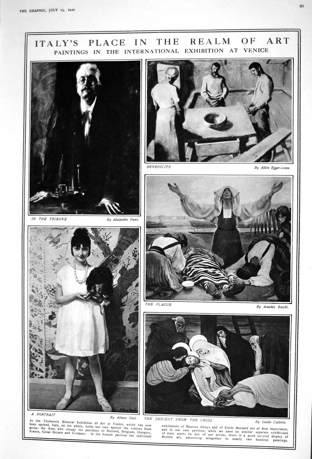 Antique Old Print 1922 Italy Art Venice Girl Tribune Benedicite Plague Cross