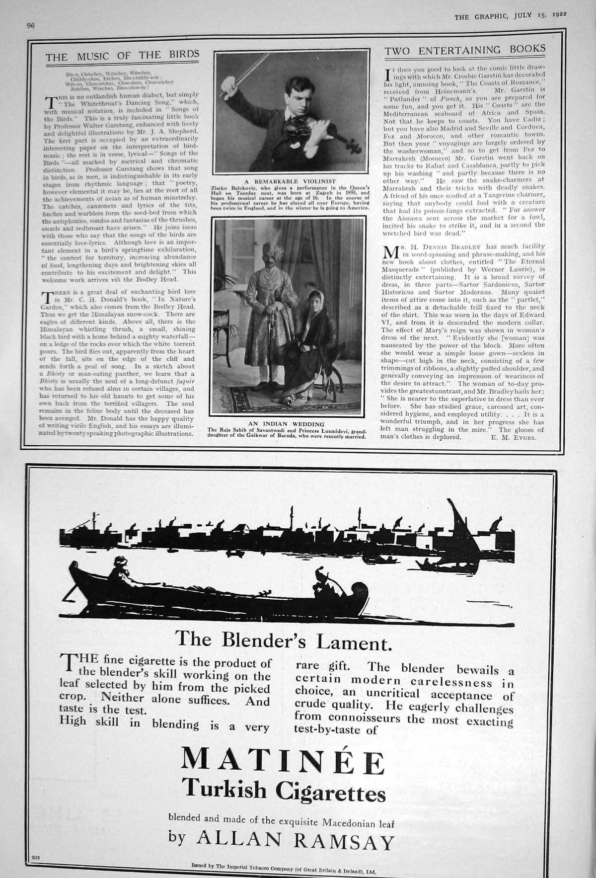 Old 1922 Zlatko Balokovic Violinist Raja Sahib Princess Luxmidevi Cig 20th