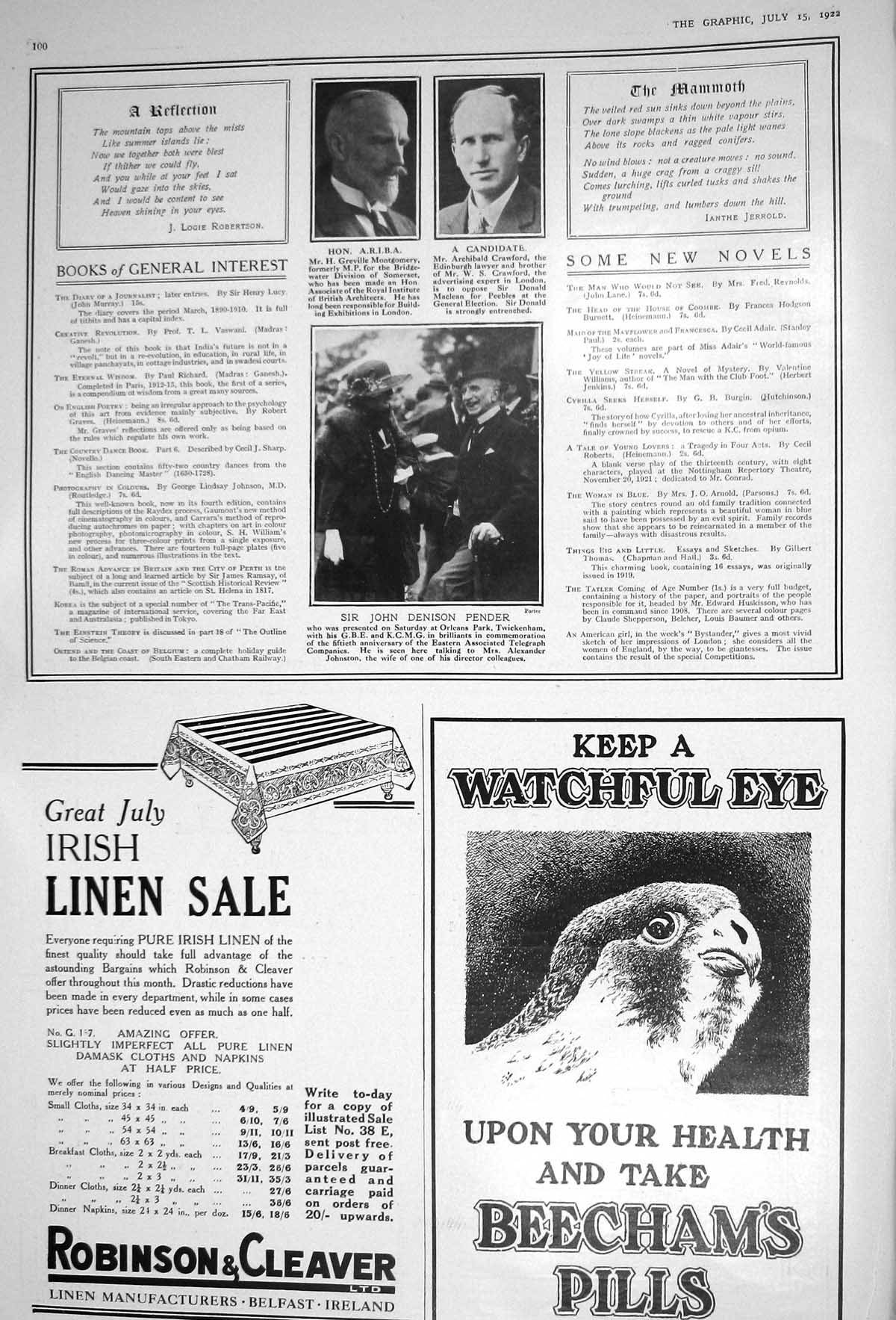 Old 1922 Montgomery Crawford John Pender Beechams Pills Wolseley Moto 20th