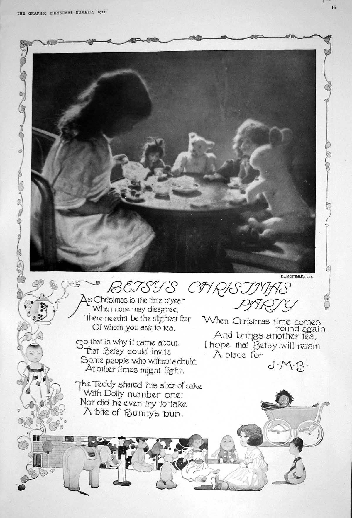 Old 1922 Betsy'S Christmas Party Little Girl Toys Teddys Tea Mortimer 20th