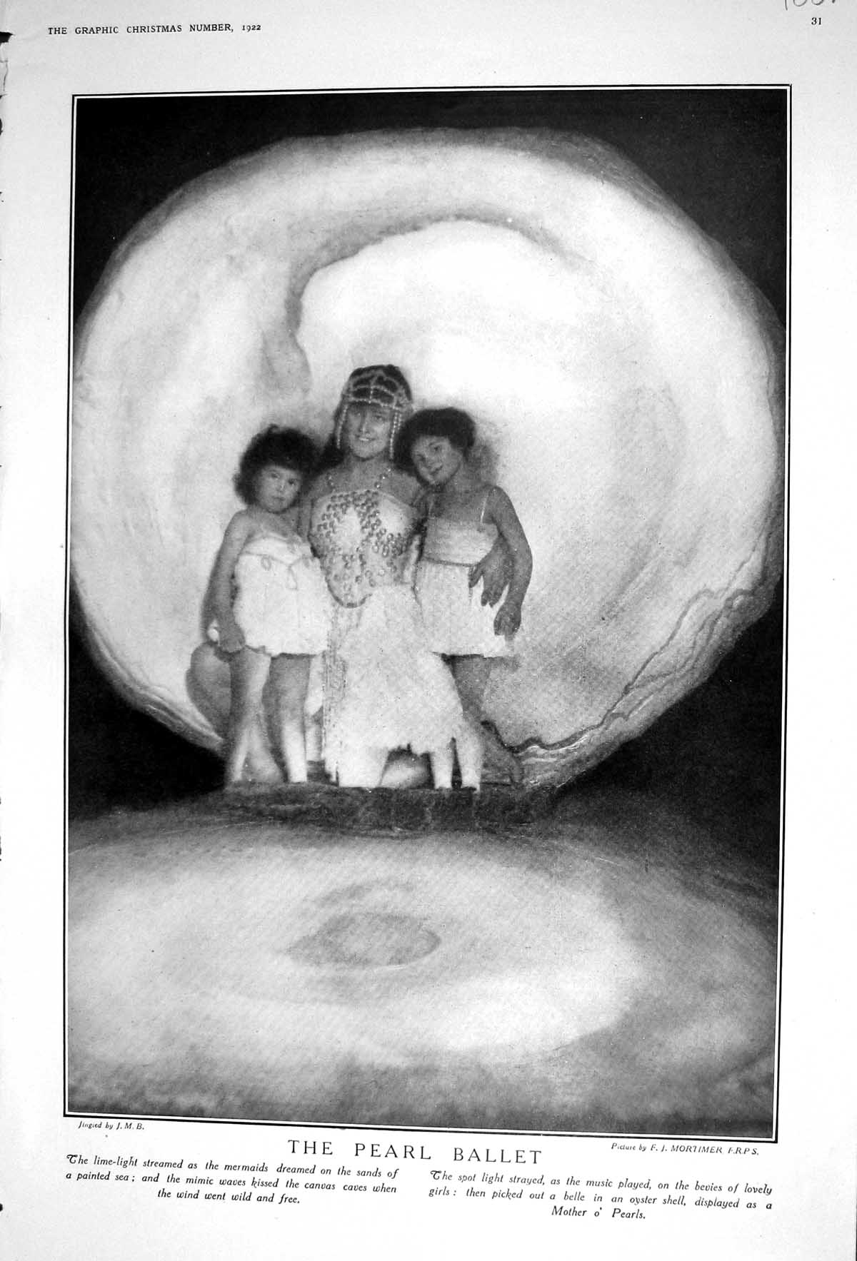 Original Old Vintage Print 1922 Pearl Ballet Mermaids Children Mortimer 20th