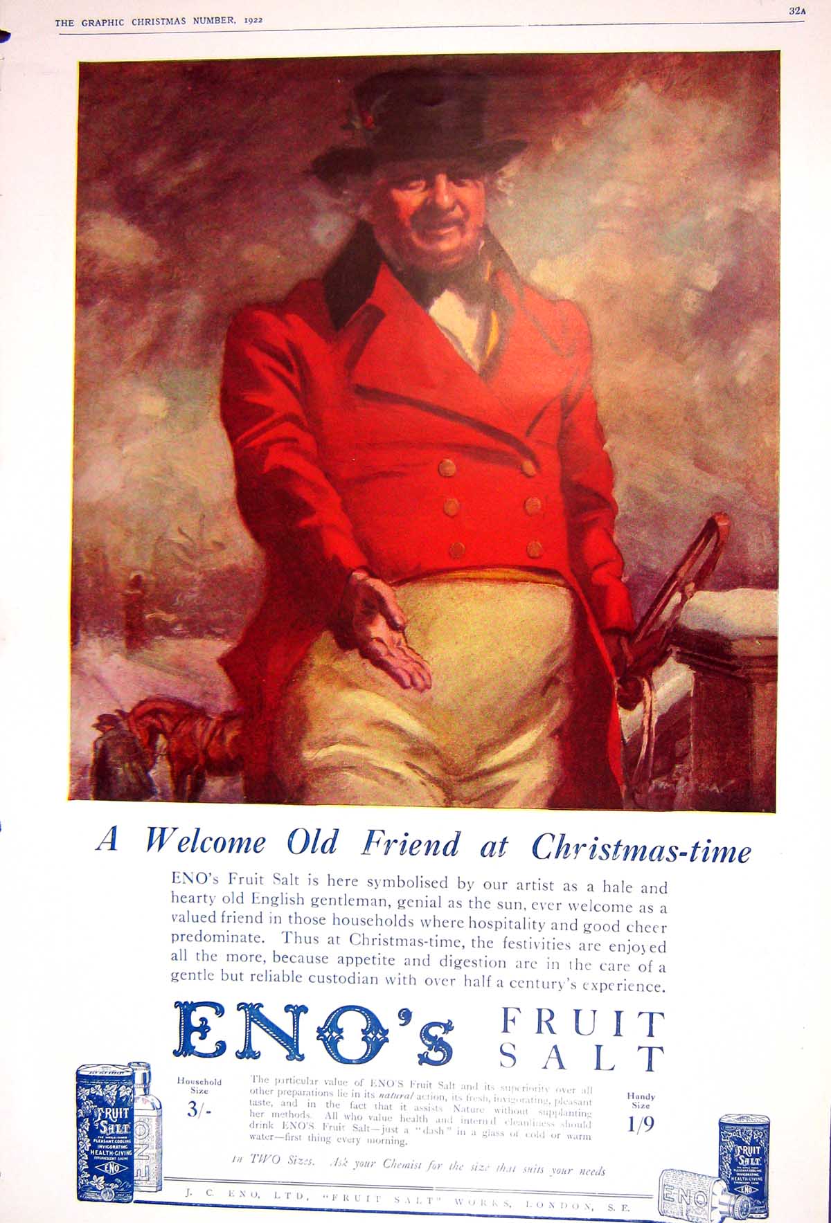 Old 1922 Advertisement Eno'S Fruit Salt Works London Sheep Dog Lady 20th