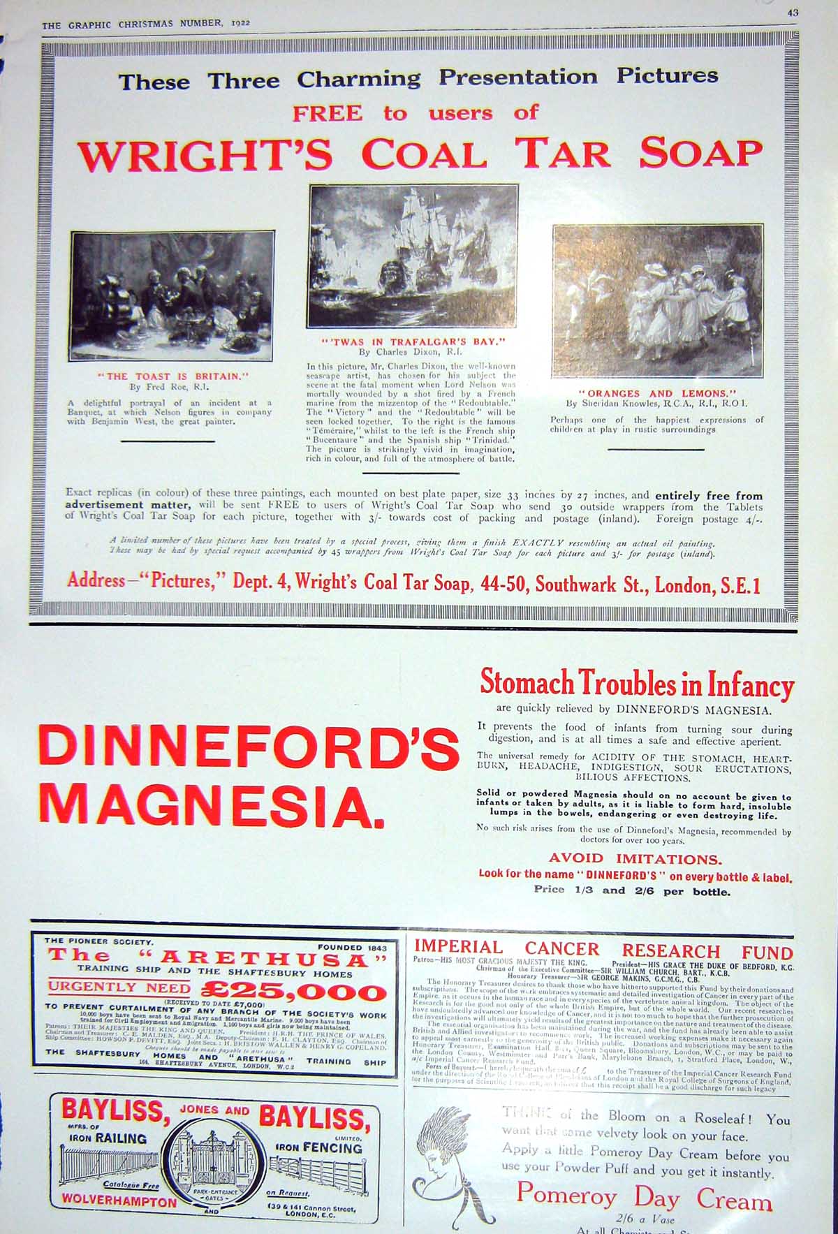 Old 1922 Wright'S Coal Tar Soap Dinneford'S Magnesia Pomeroy Day Crea 20th