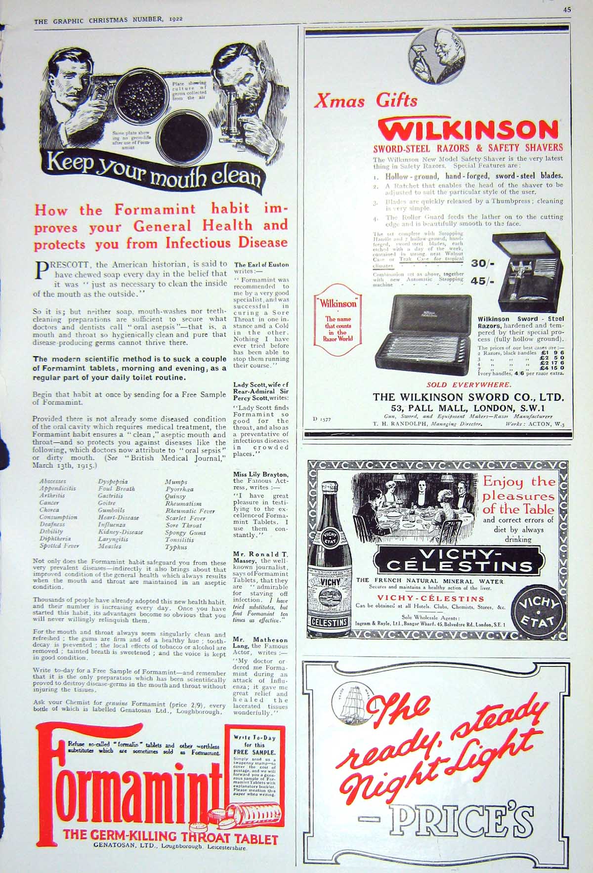 Old 1922 Formamint Throat Tablet Wilkinson Razors Price'S Night Light 20th