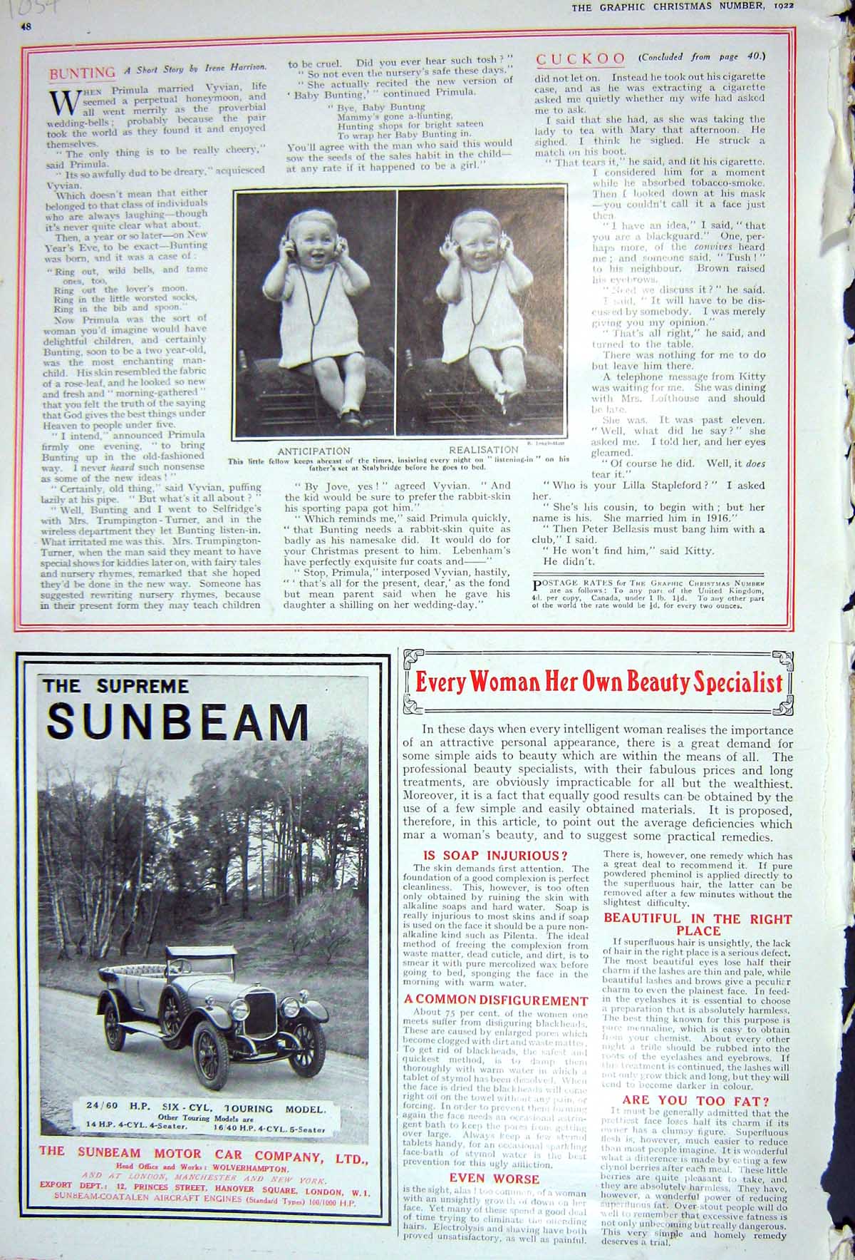 Old 1922 Little Boy Music Headphones Sunbeam Motor Car Company Wolver 20th
