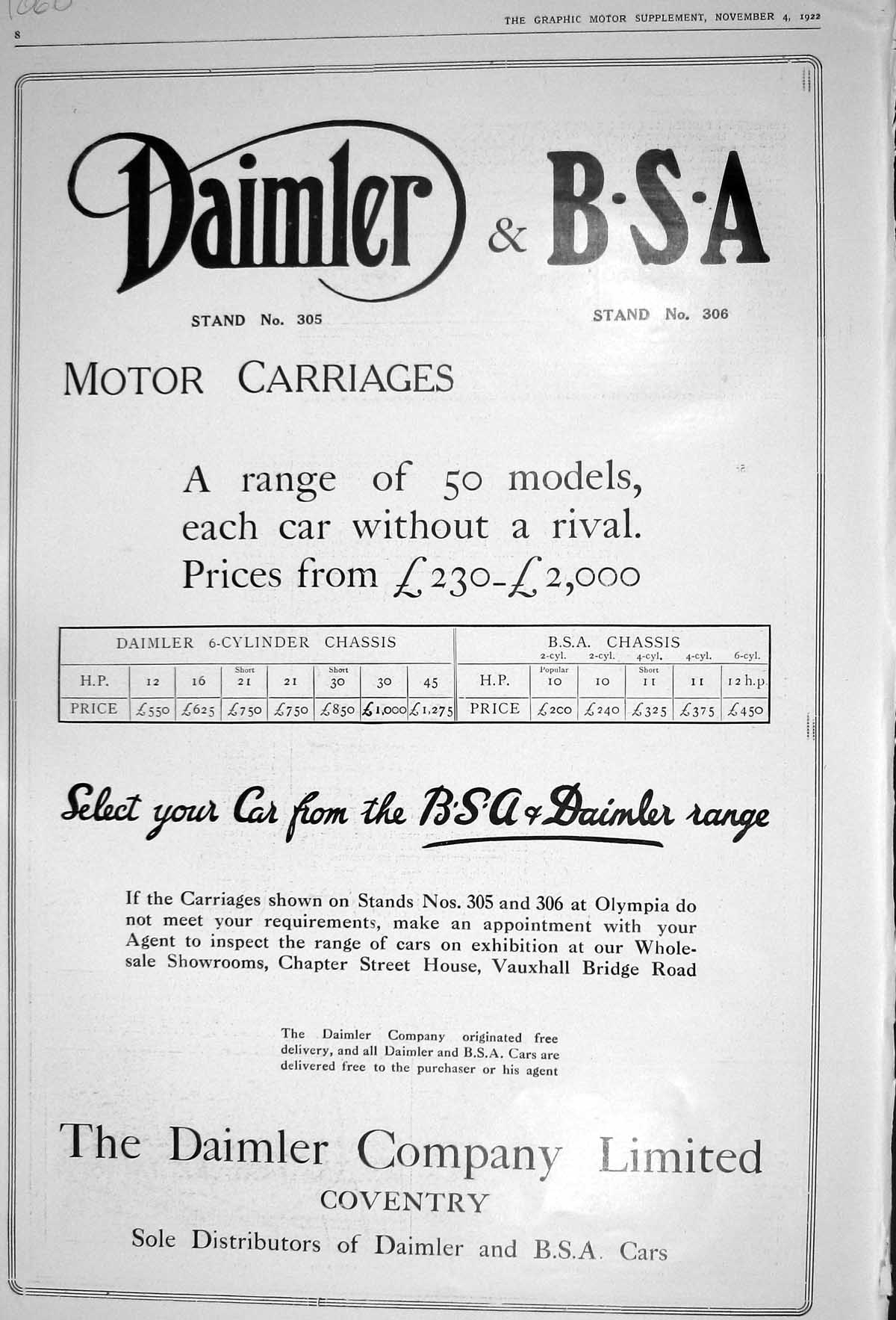 Old 1922 Daimler Motor Car Company Wolseley Crossley Austin Landaulet 20th