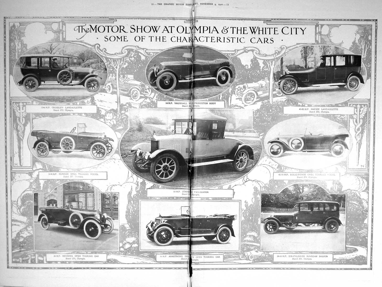 Old Print Damaged 1922 Landaulette Motor Cars Olympia Standard Vauxhall 20th