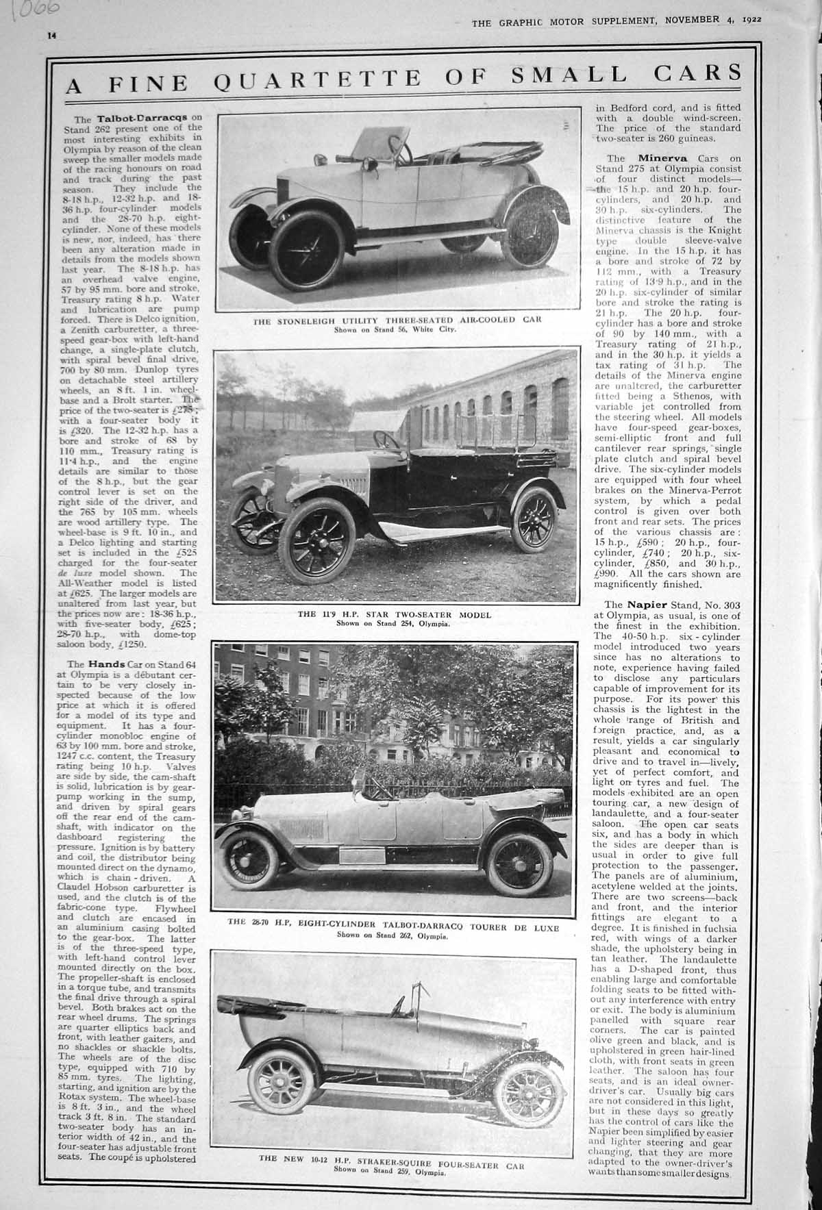 Old 1922 Stoneleigh Utility Air-Cooled Car Talbot-Cylinder British Pe 20th