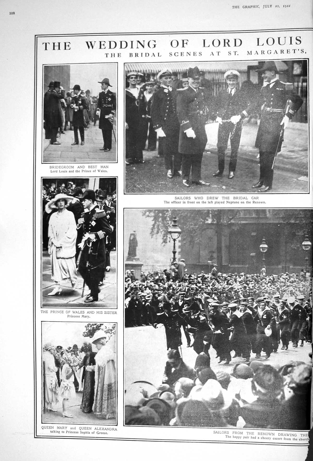 Old 1922 Wedding Lord Louis Mountbatten Ashley Church Brook House Que 20th