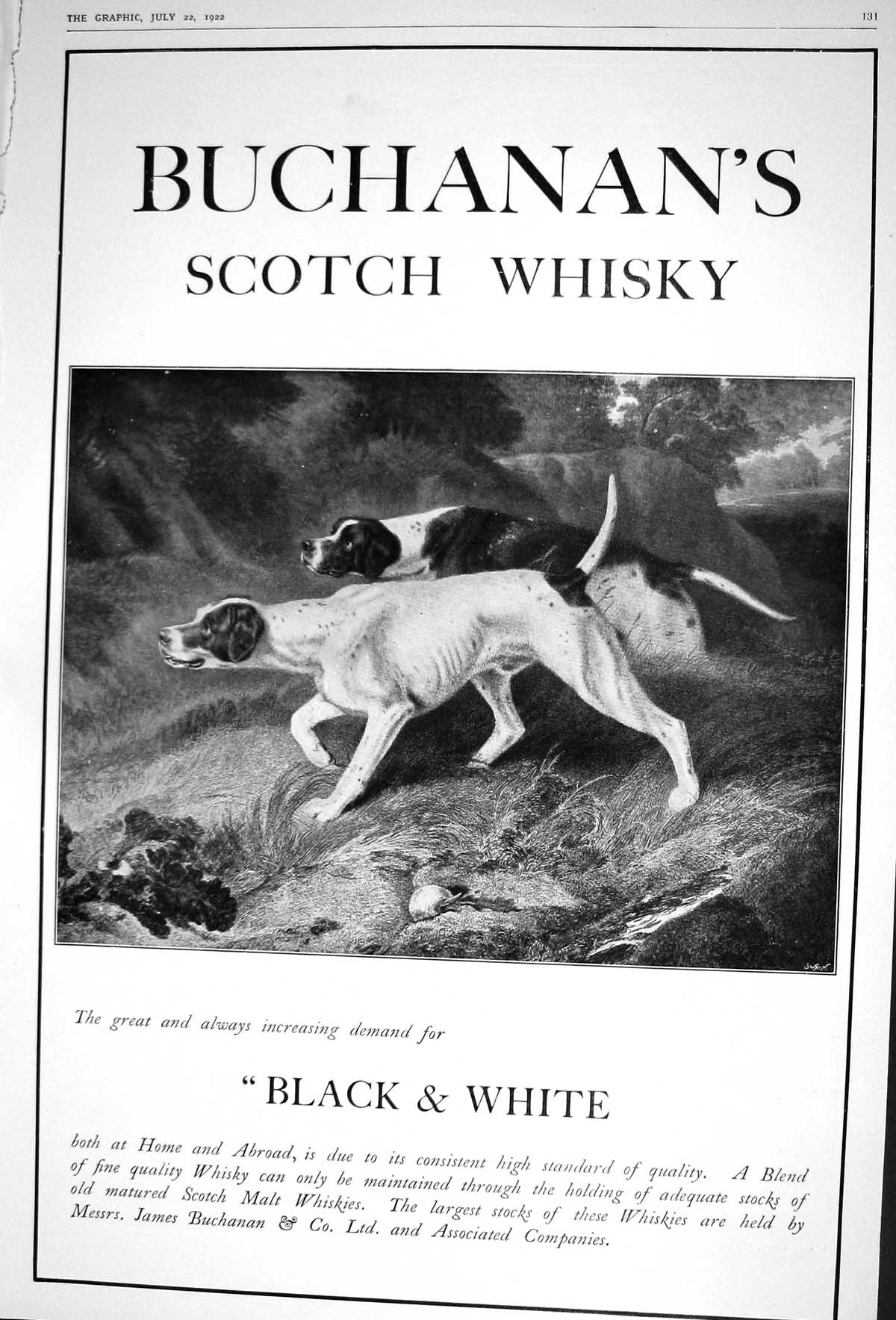 Old 1922 Advertisement James Buchanan Scotch Whisky Hunting Hounds Do 20th