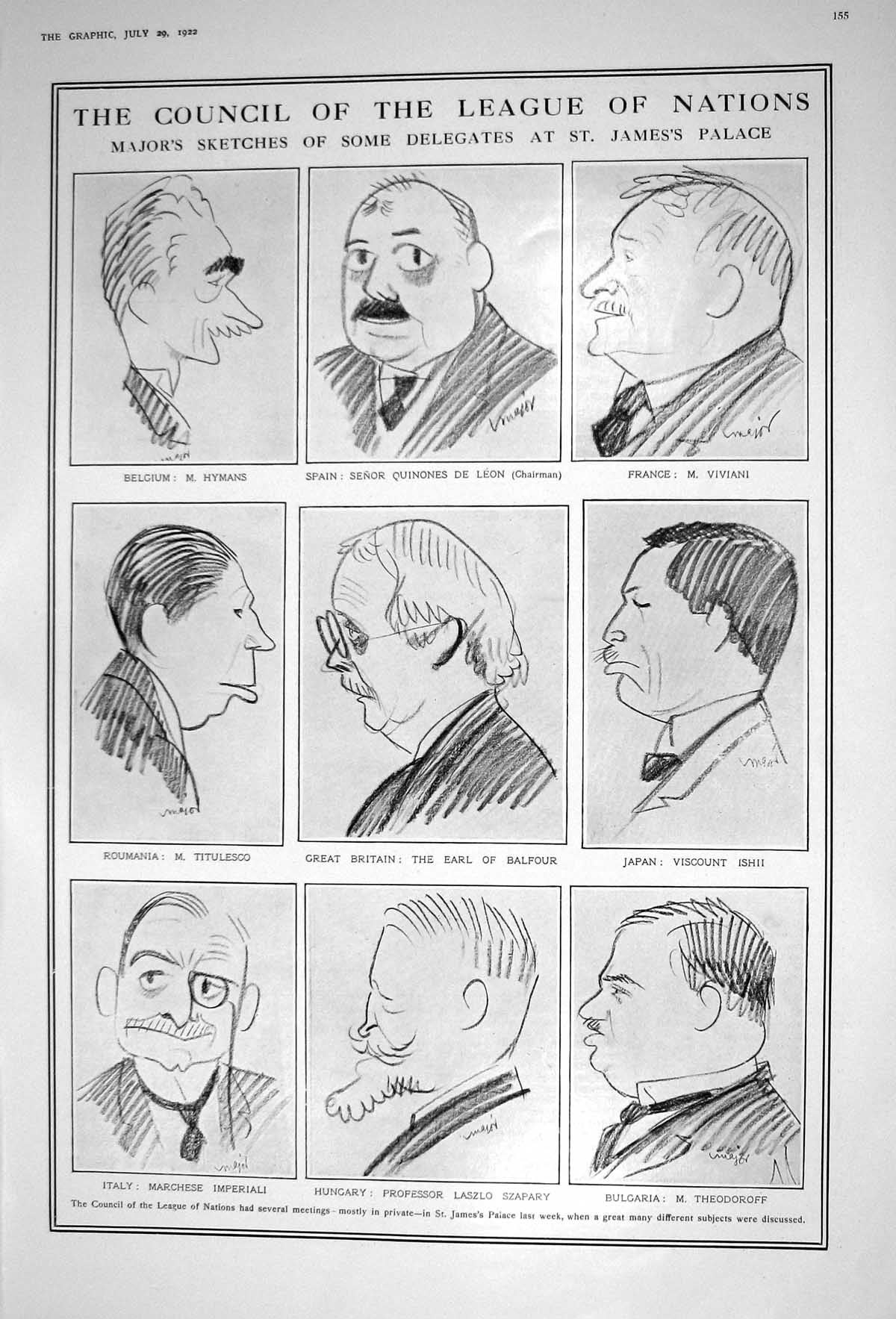 Old 1922 Hymans Leon Viviani Titulesco Earl Balfour Ishii League Nati 20th