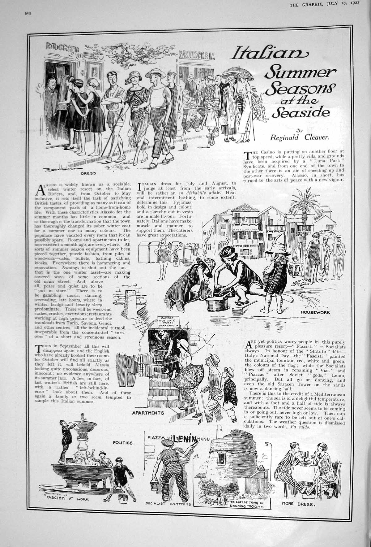 Old 1922 Italy Summer Season Seaside Ladies Fashion Gaberdine Frock S 20th