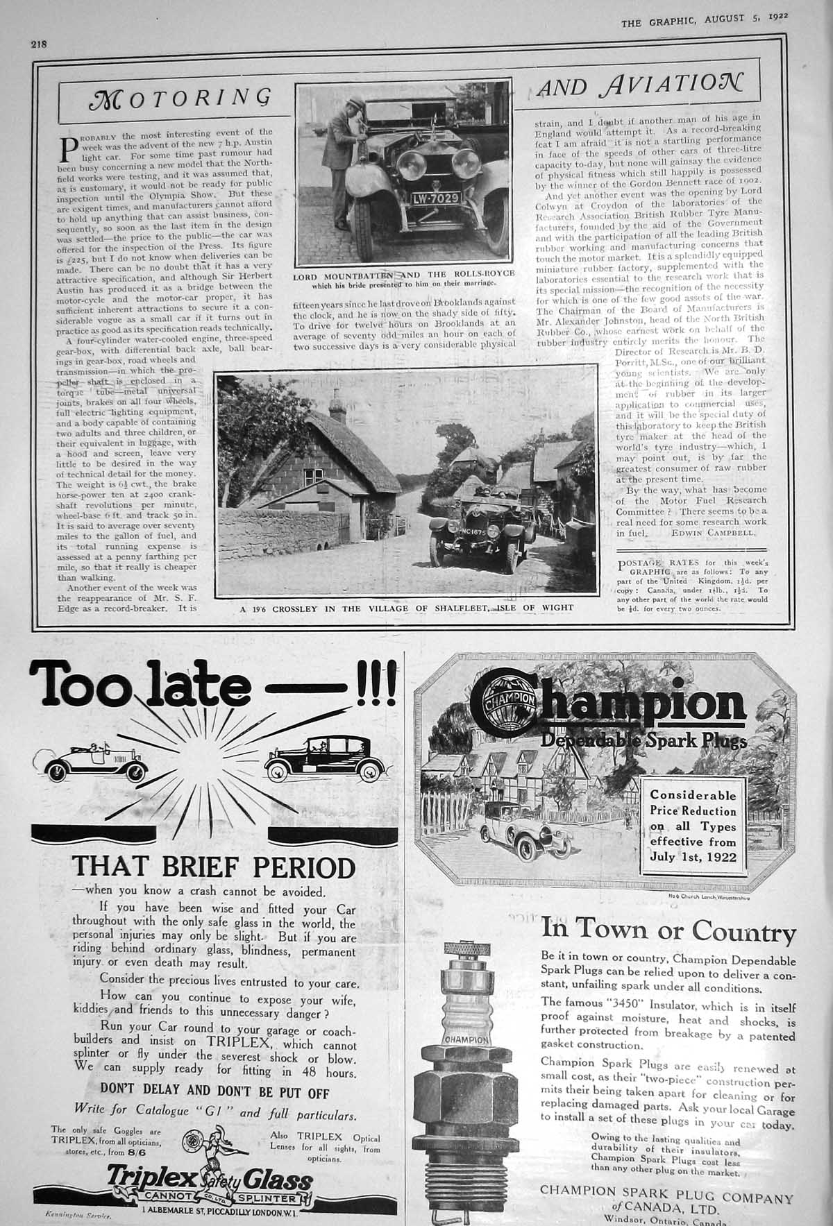 Old 1922 Lord Mountbatten Rolls Royce Motor Car Crossley Shalfleet Is 20th