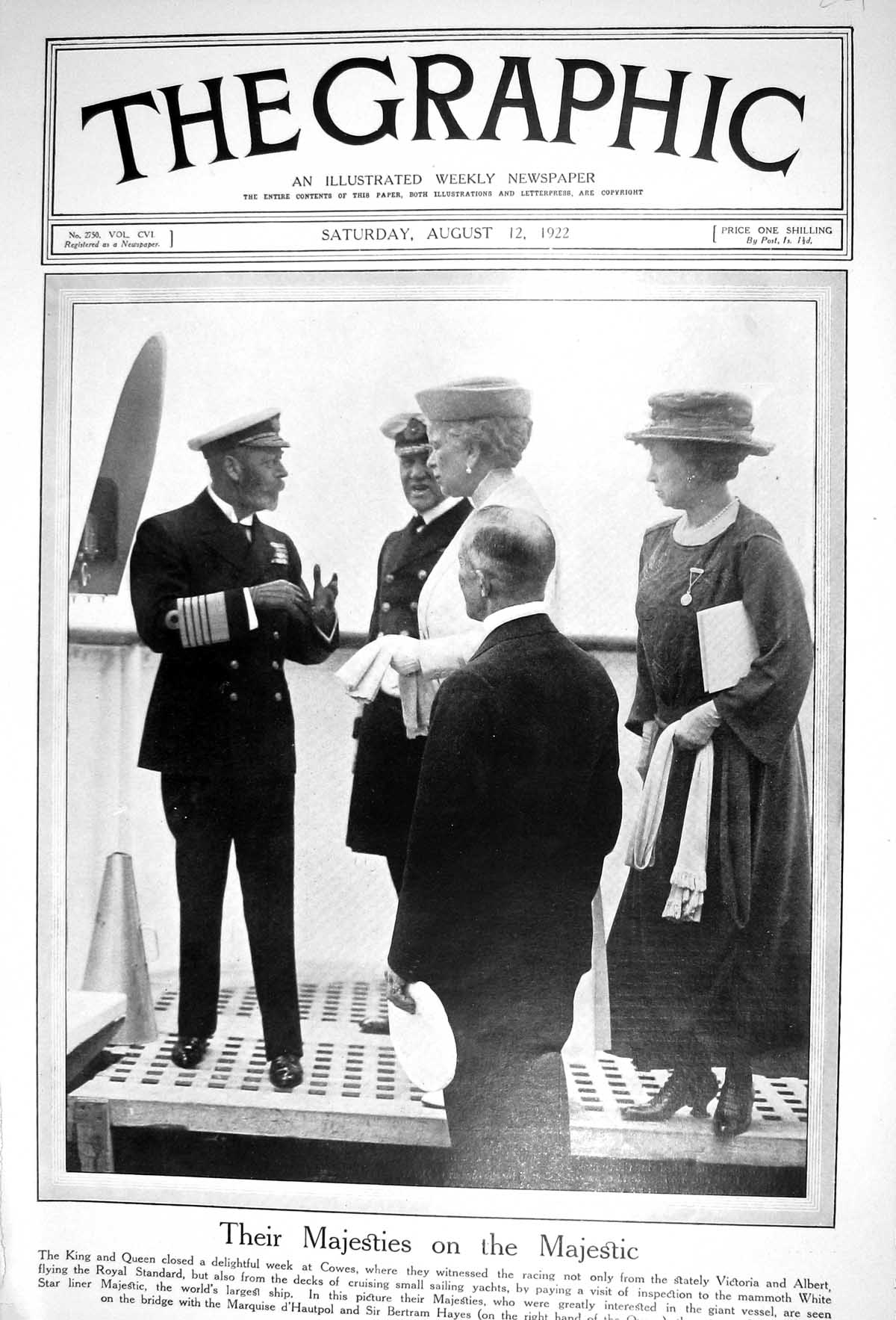 Old 1922 King Queen Cowes Bertram Hayes Ship Majestic Victoria Albert 20th