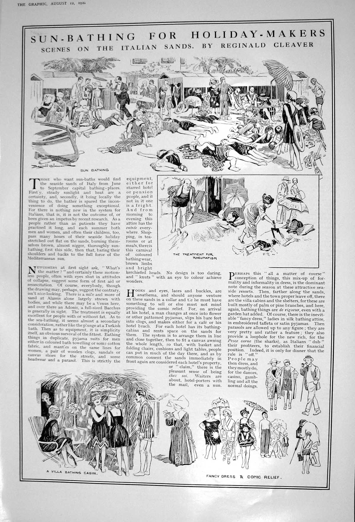 Old 1922 Sun-Bathing Holiday Makers Italy Villa Bathing Cabin Tourist 20th