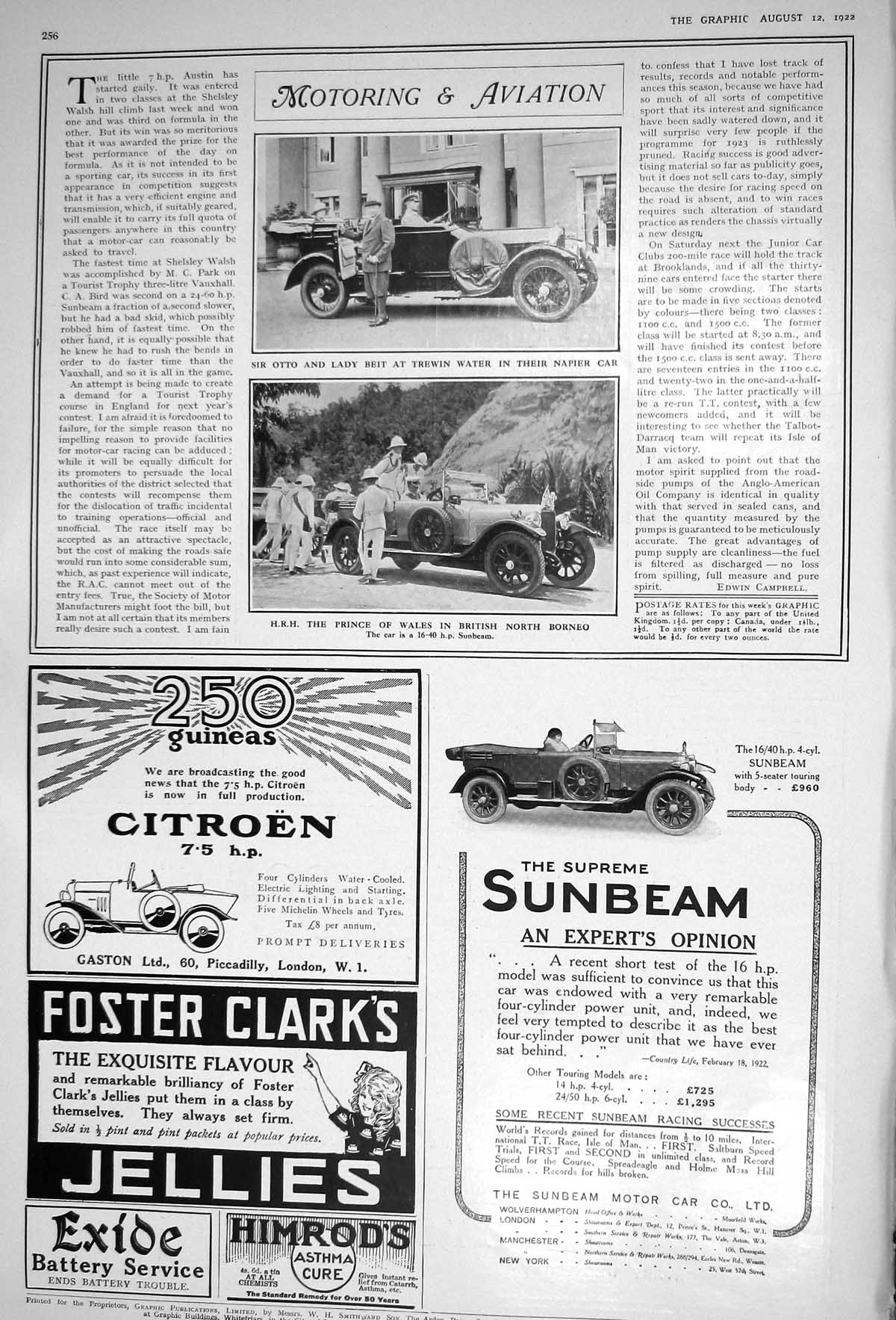Old 1922 Sir Otto Lady Beit Trewin Water Napier Motor Car Prince Wale 20th