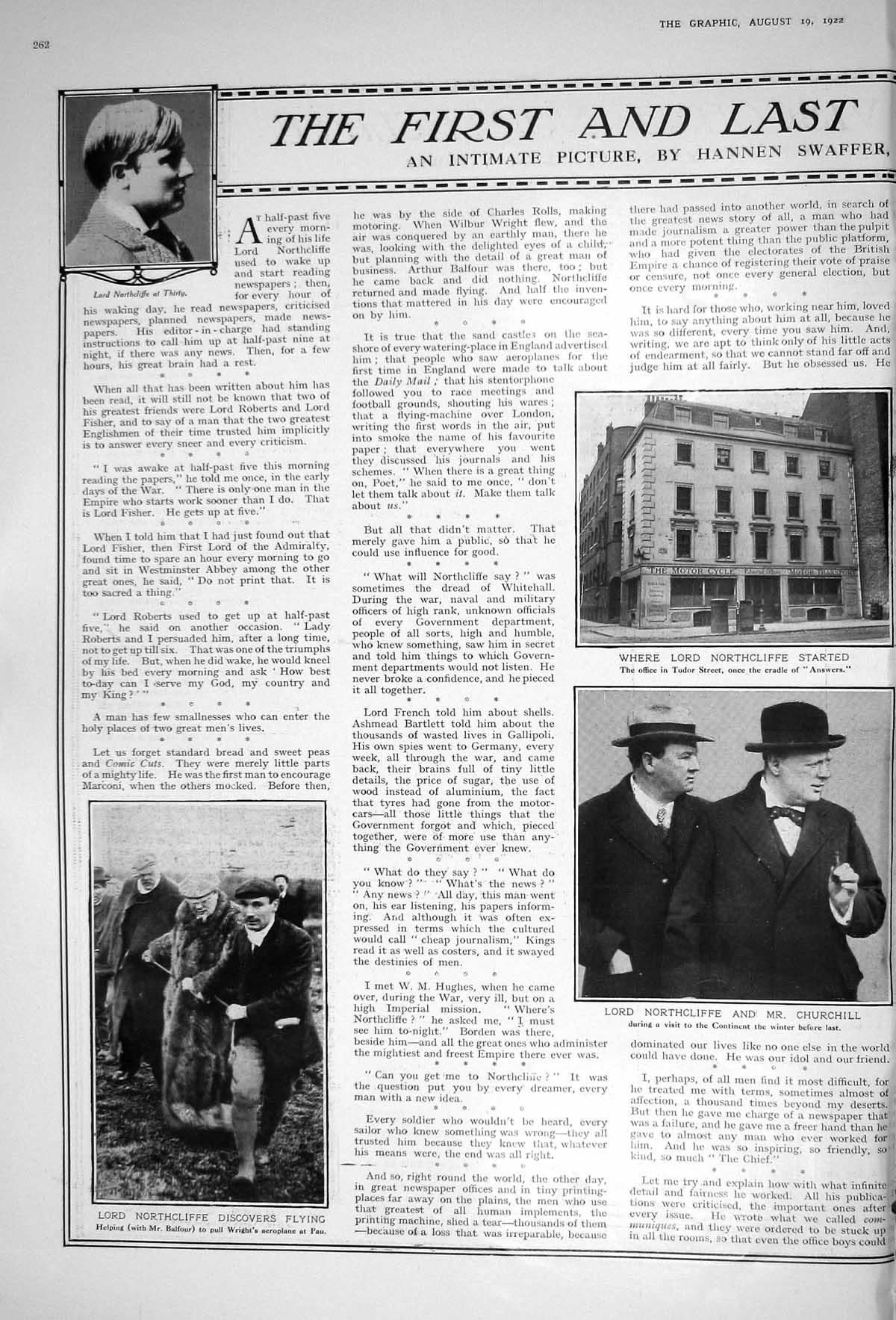 Old 1922 Lord Northcliffe Churchill Balfour Wright Aeroplane Lloyd Ge 20th