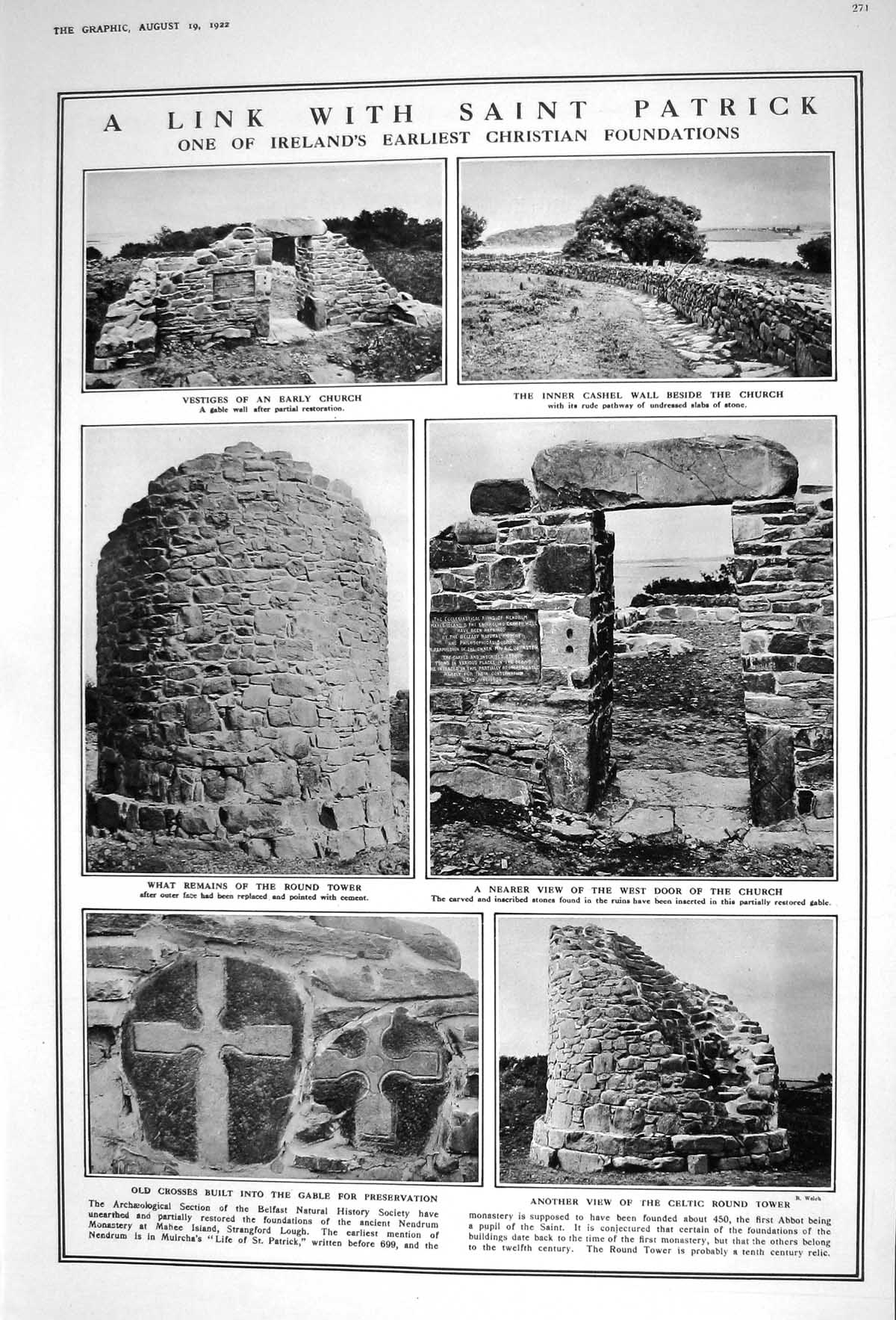 Old 1922 Ireland Christian Church Archaeology Birds Ptarmigan Sparrow 20th