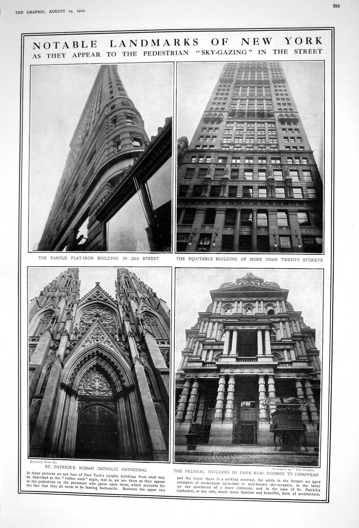 Old 1922 New York Flat-Iron Patrick'S Roman Catholic Cathedral Solway 20th