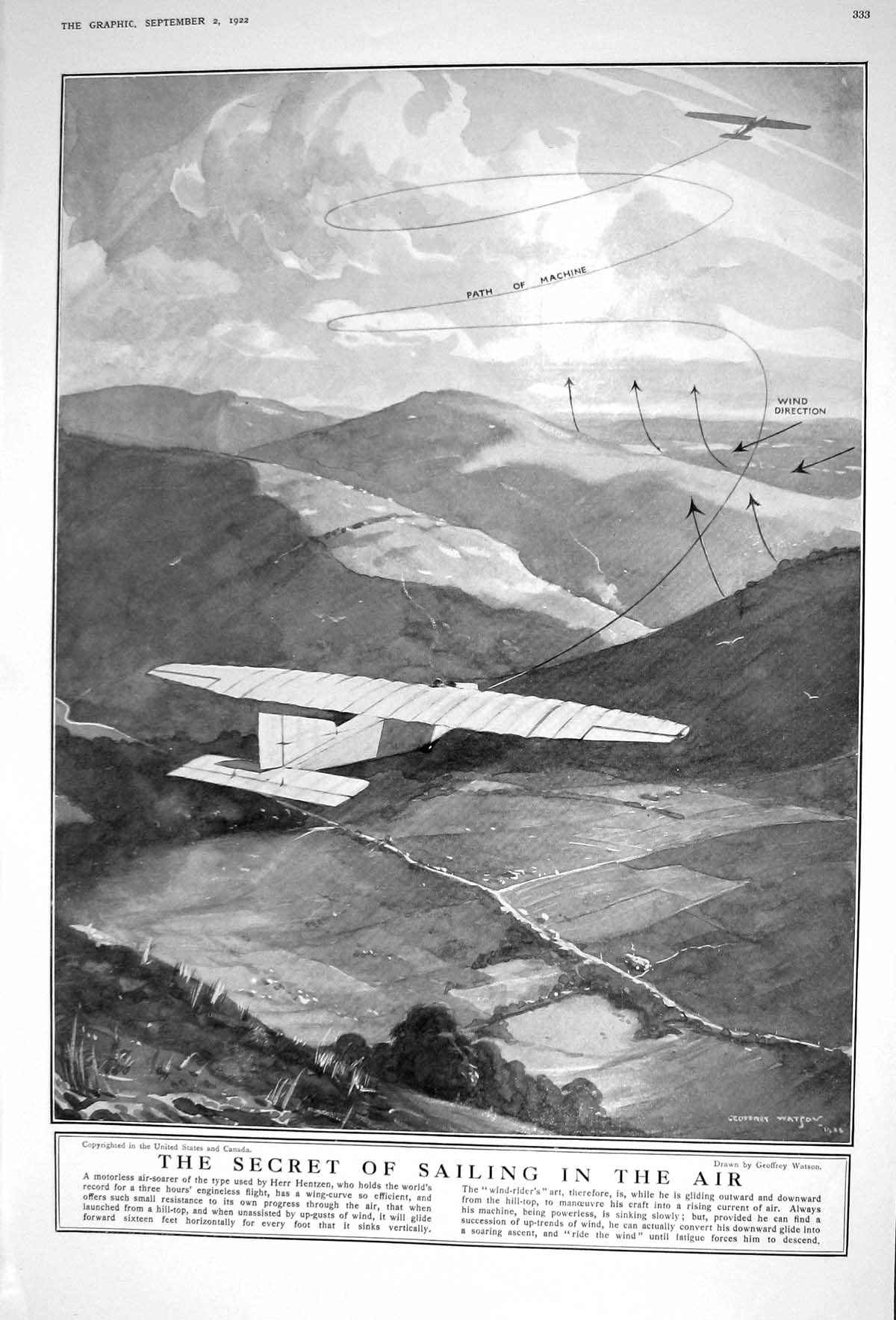 Old 1922 Motorless Air-Soarer Herr Hentzen Gliding Cricket Gilligan F 20th