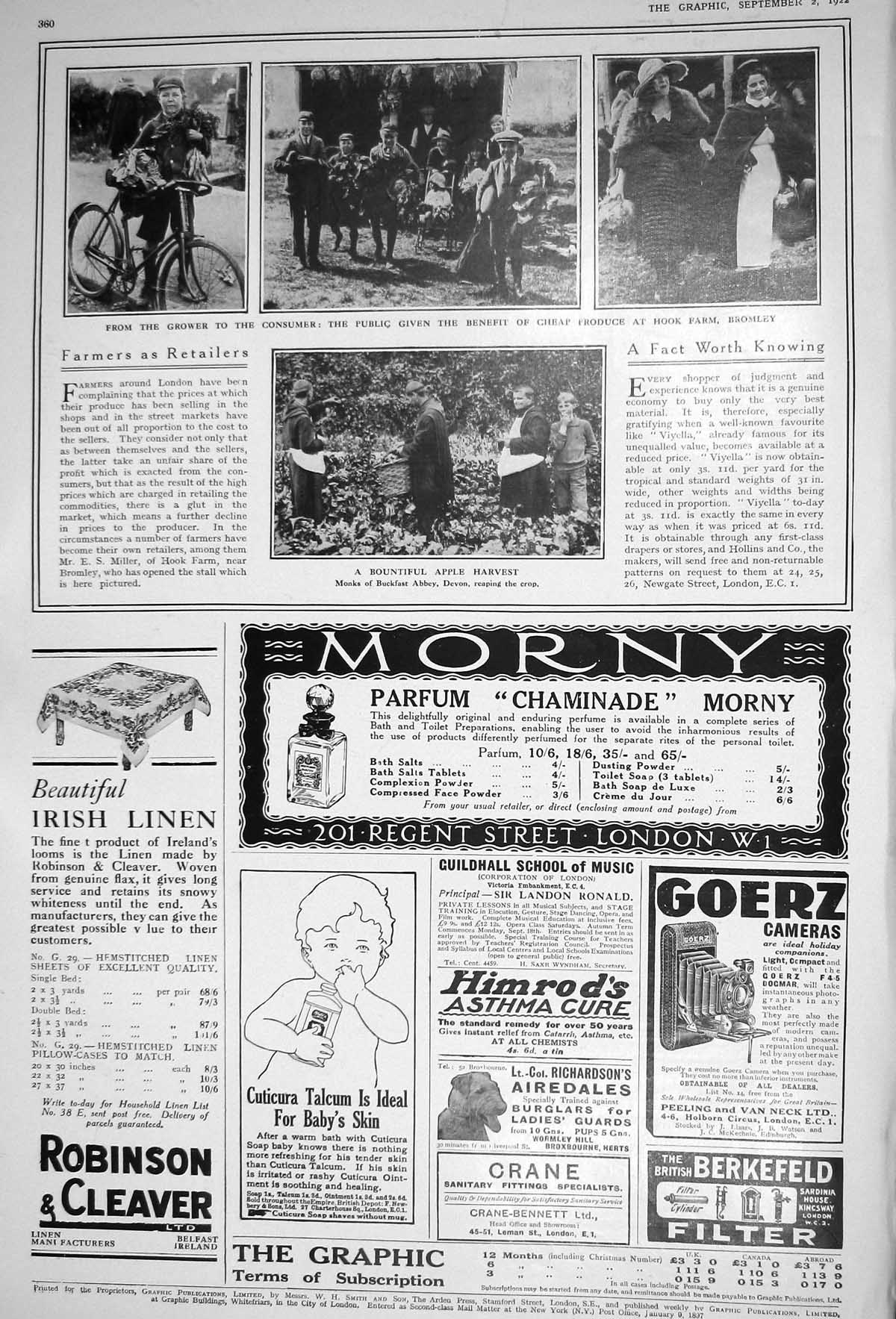 Old 1922 Hook Farm Produce Bromley Apple Harvest Monks Buckfast B.P. 20th