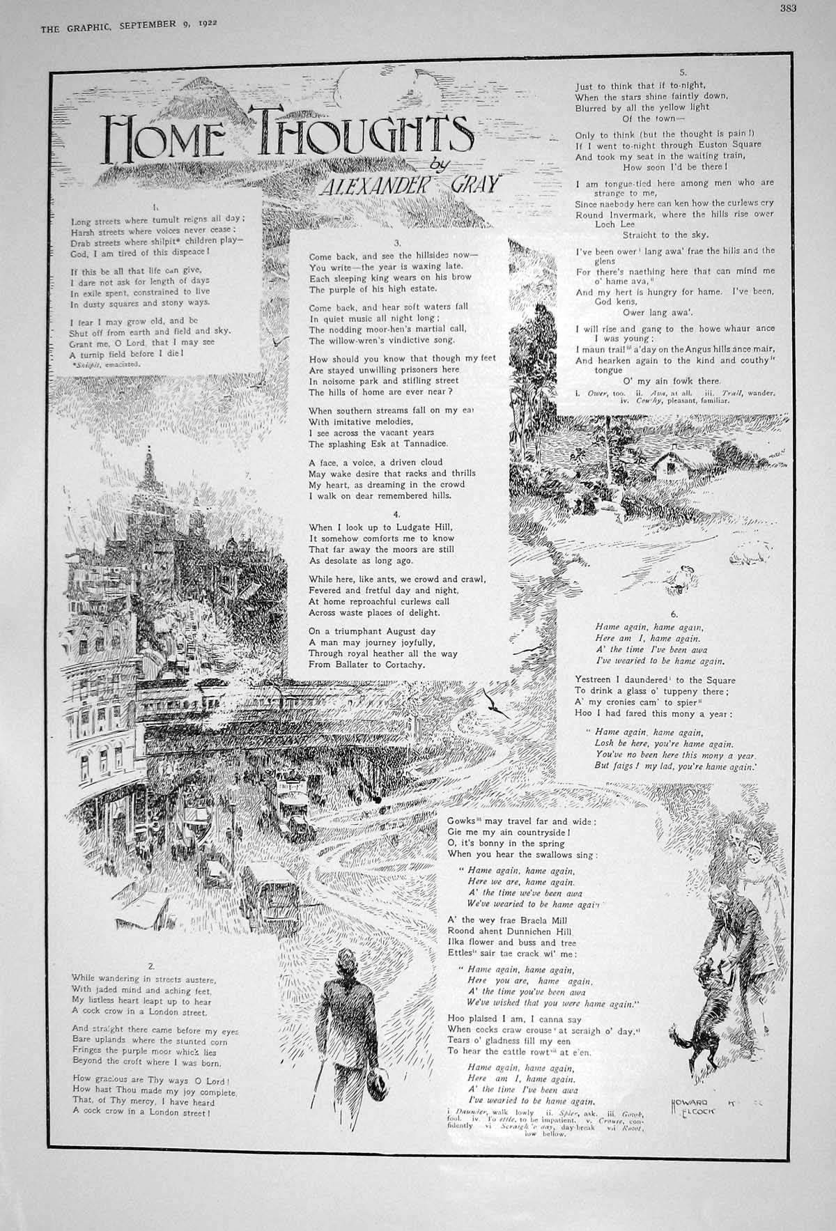 Original Old Vintage Print 1922 Story Illustration Home Thoughts Alexander Gray