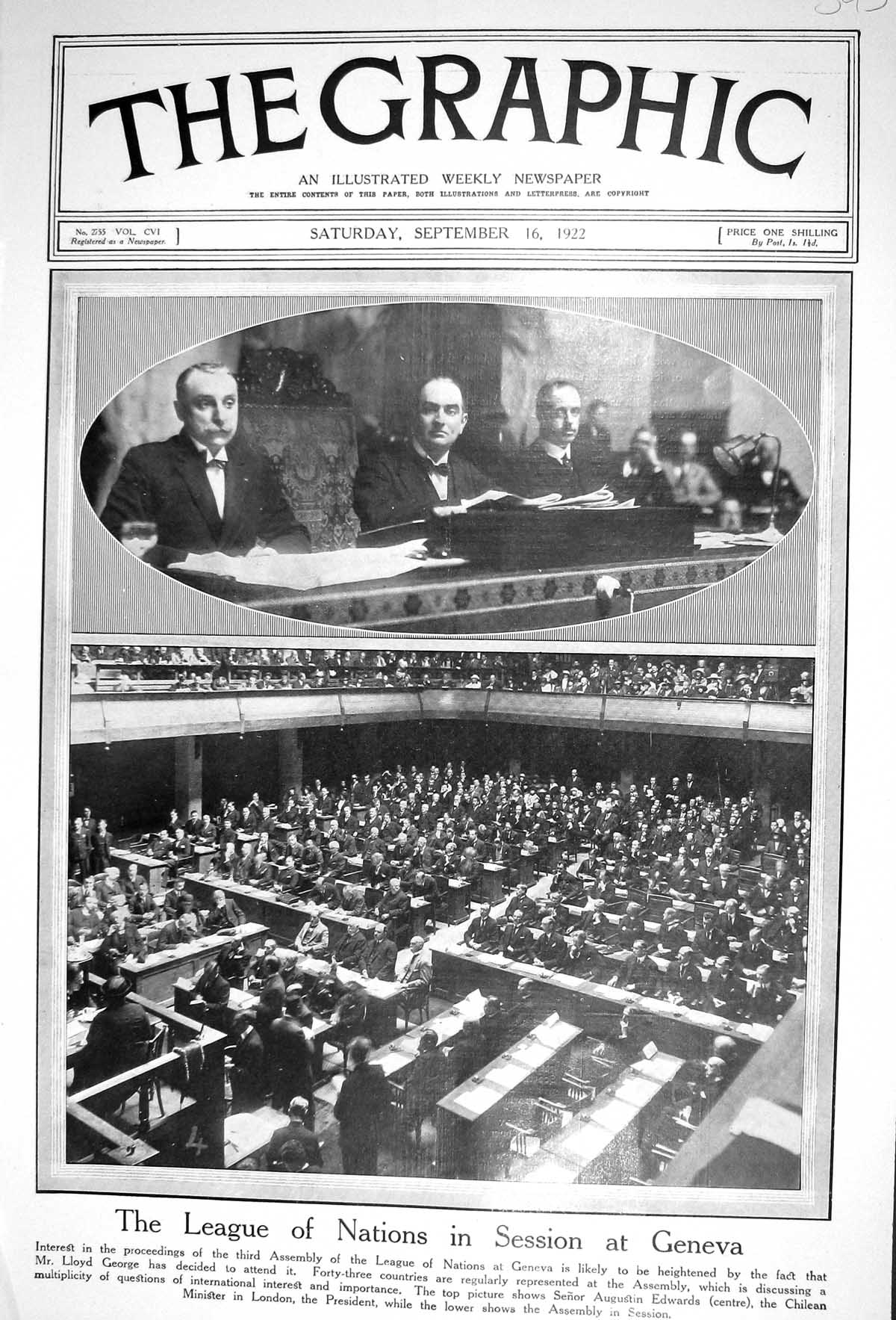 Old 1922 League Nations Session Geneva Lloyd George Edwards King Serb 20th