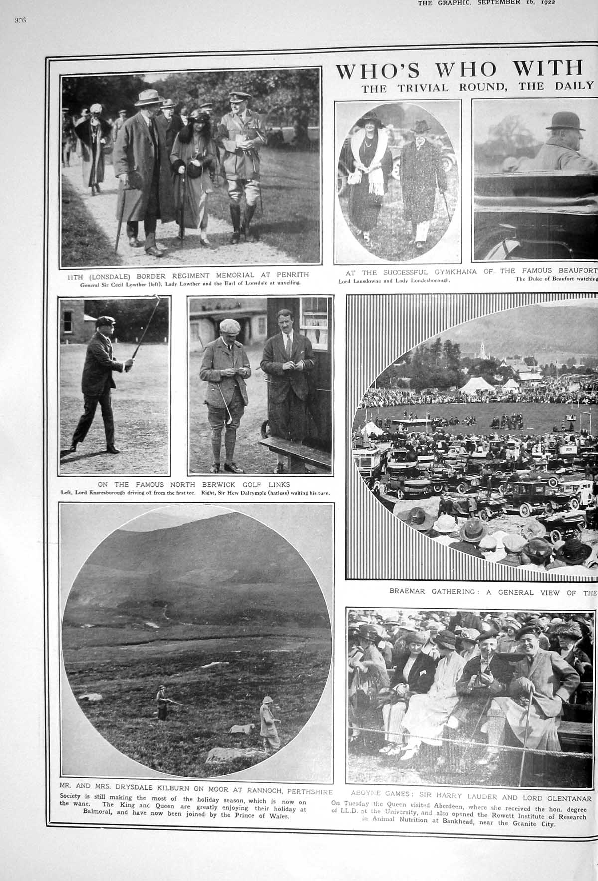 Old 1922 Cecil Lowther Knaresborough Kilburn Lauder Braemar Gathering 20th