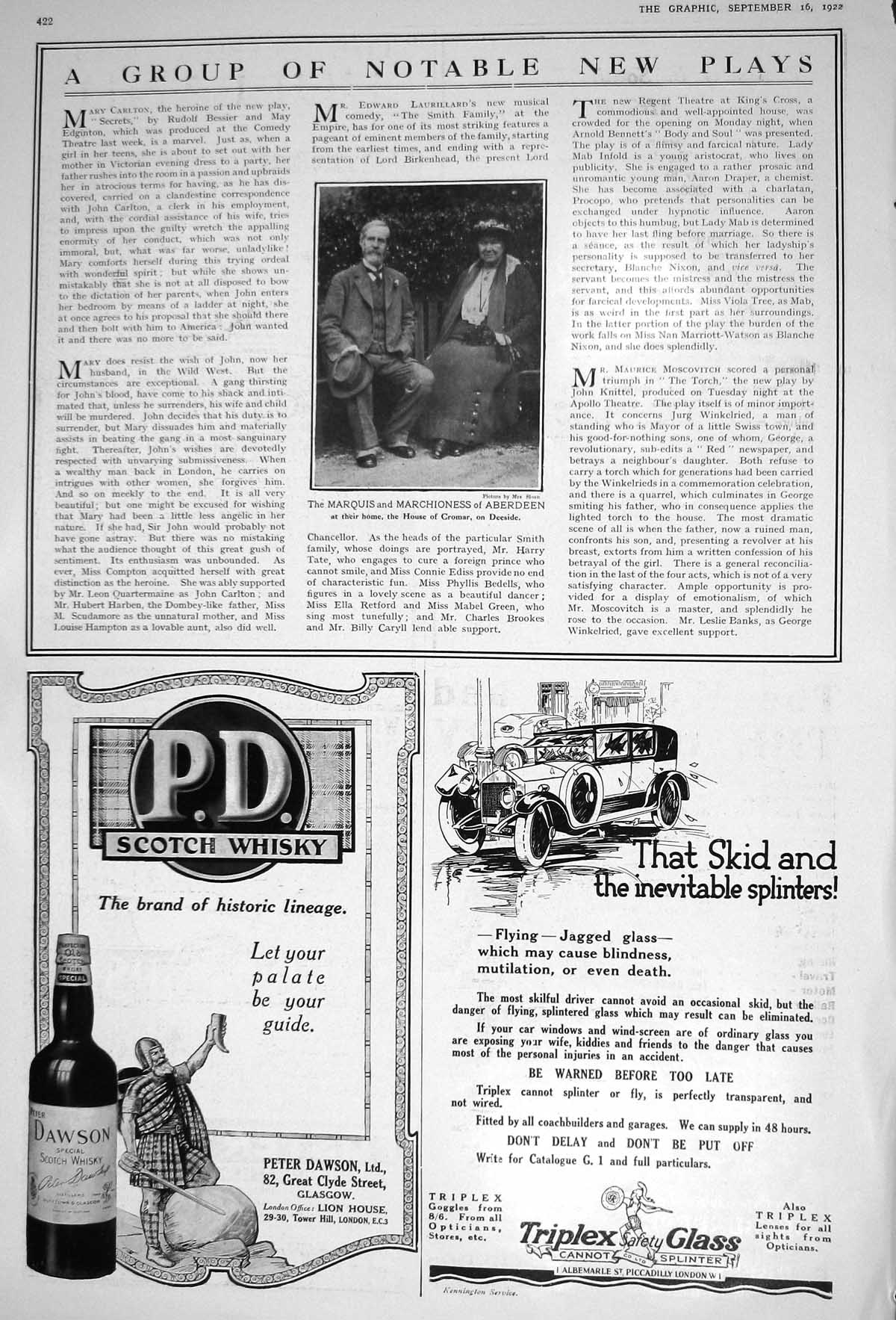 Old 1922 Marquis Aberdeen House Cromar Triplex Glass Whisky Ovaltine 20th