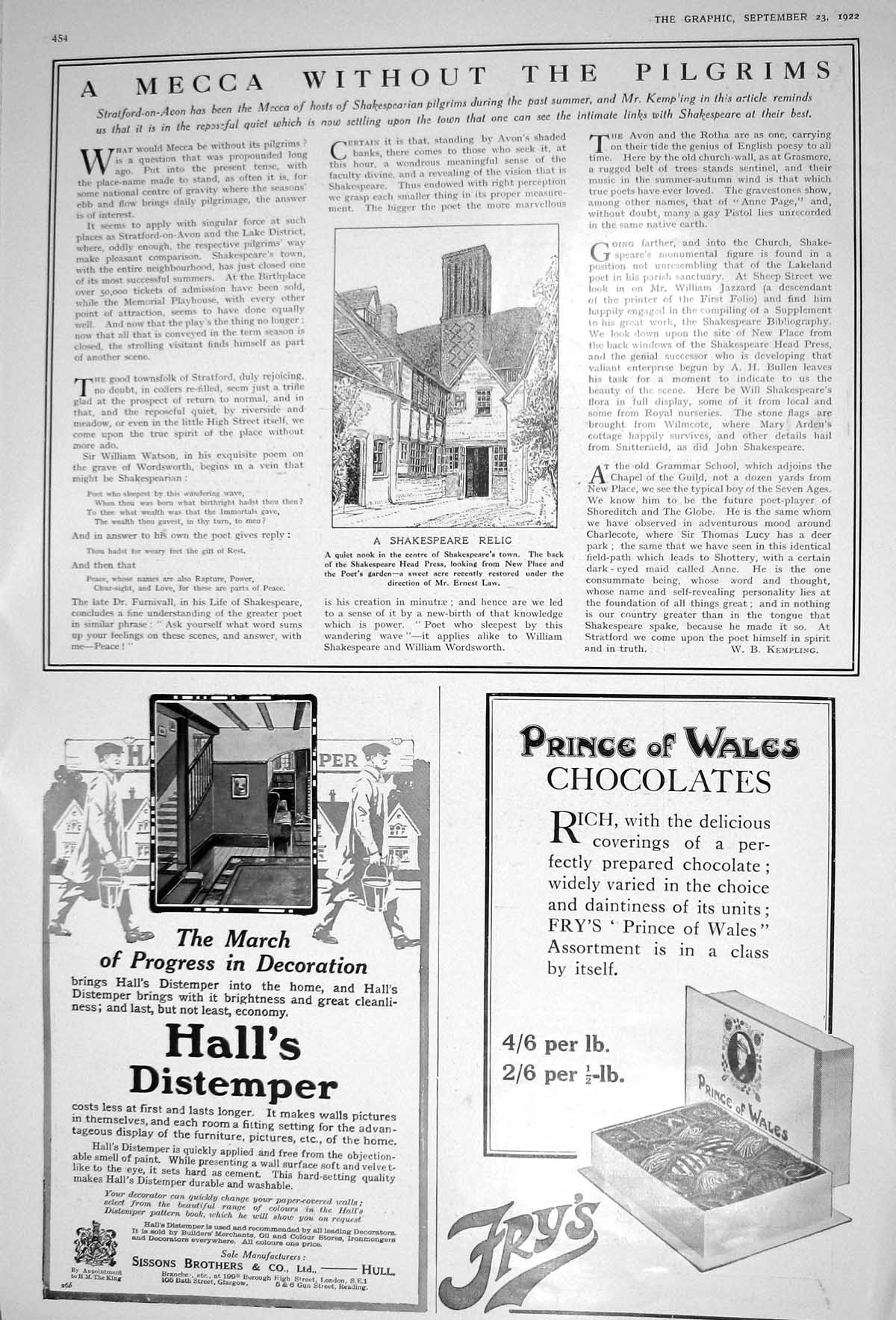 Old 1922 Shakespeare Relic House Prince Wales Chocolates Carola Piano 20th