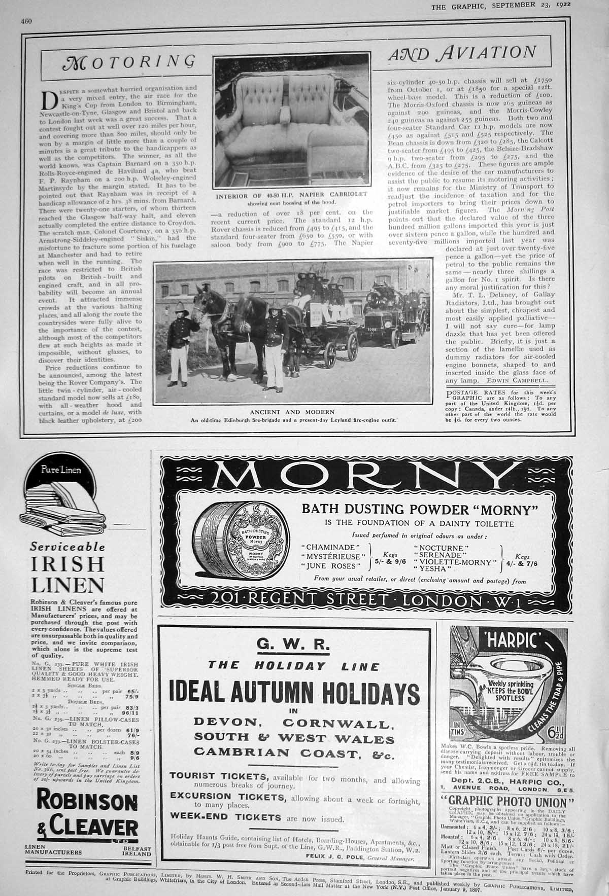 Old 1922 Interior Napier Cabriolet Motor Car Edinburgh Fire-Brigade L 20th