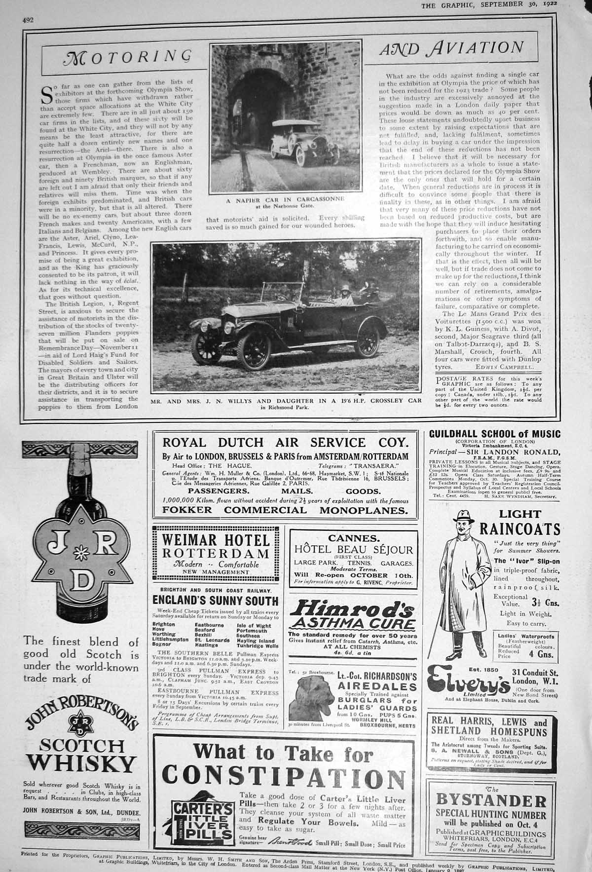 Old 1922 Napier Car Carcassonne Willys Crossley Cassell Children Book 20th