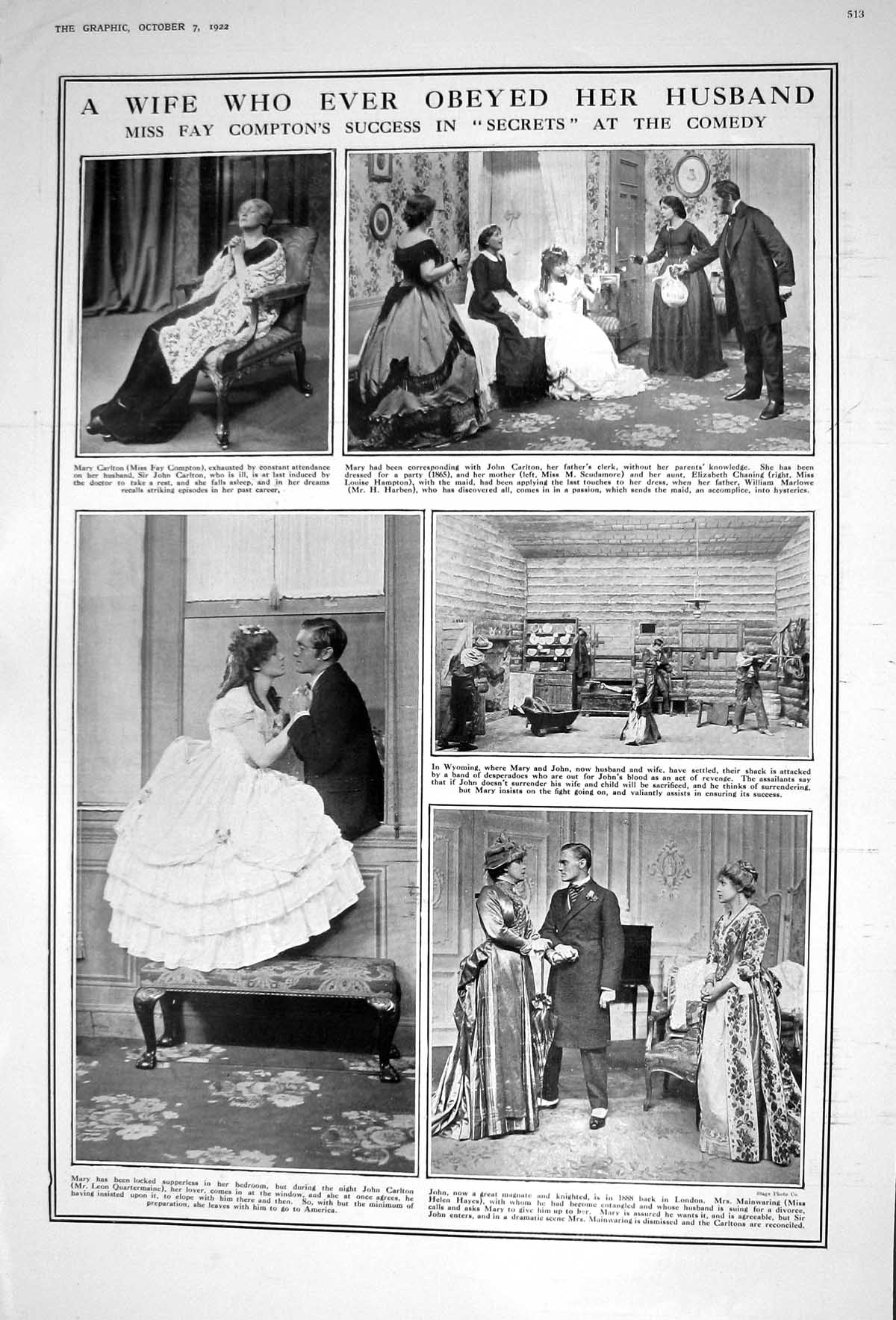 Old 1922 Fay Compton Comedy Theatre Hayes Quartermaine Tomb Platen Mo 20th