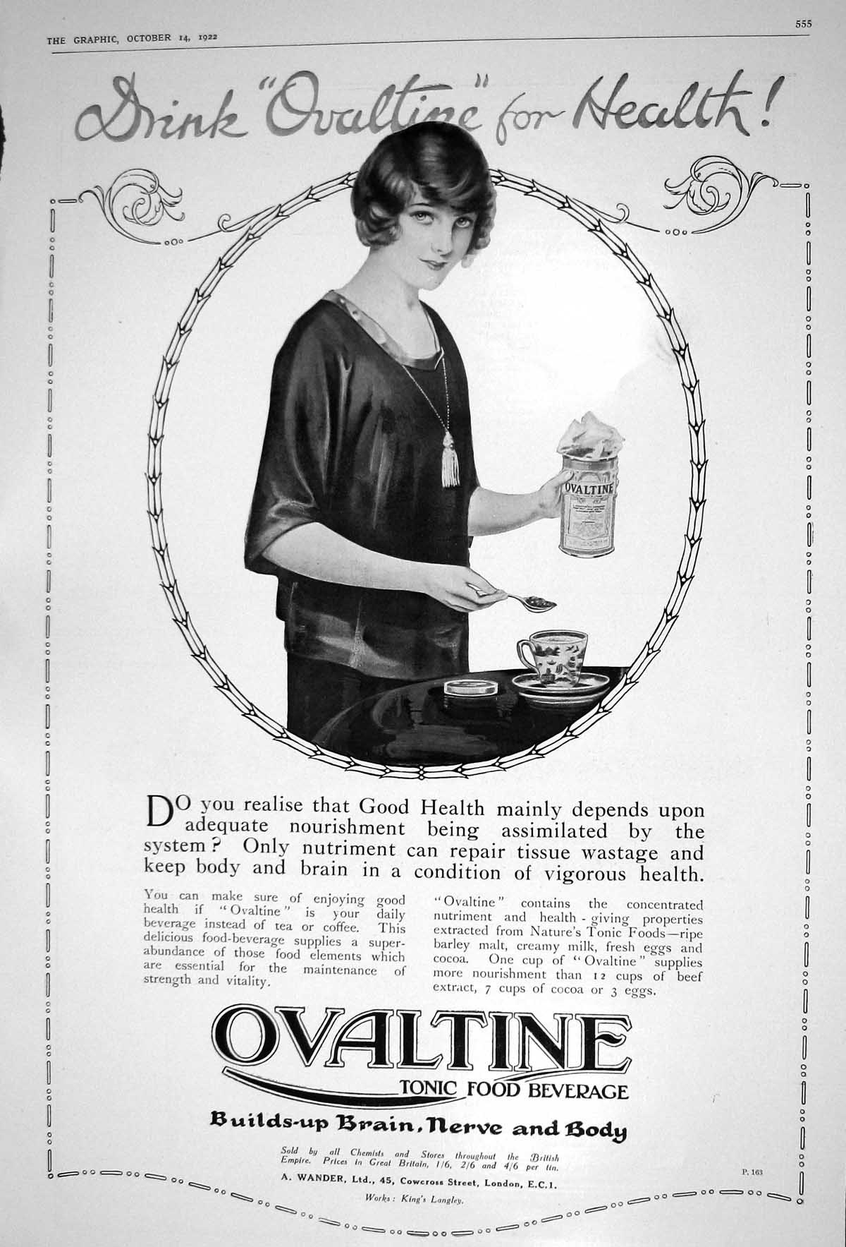Old 1922 Ovaltine Tonic Food Beverage Wander Fashion Black Velvet Ski 20th