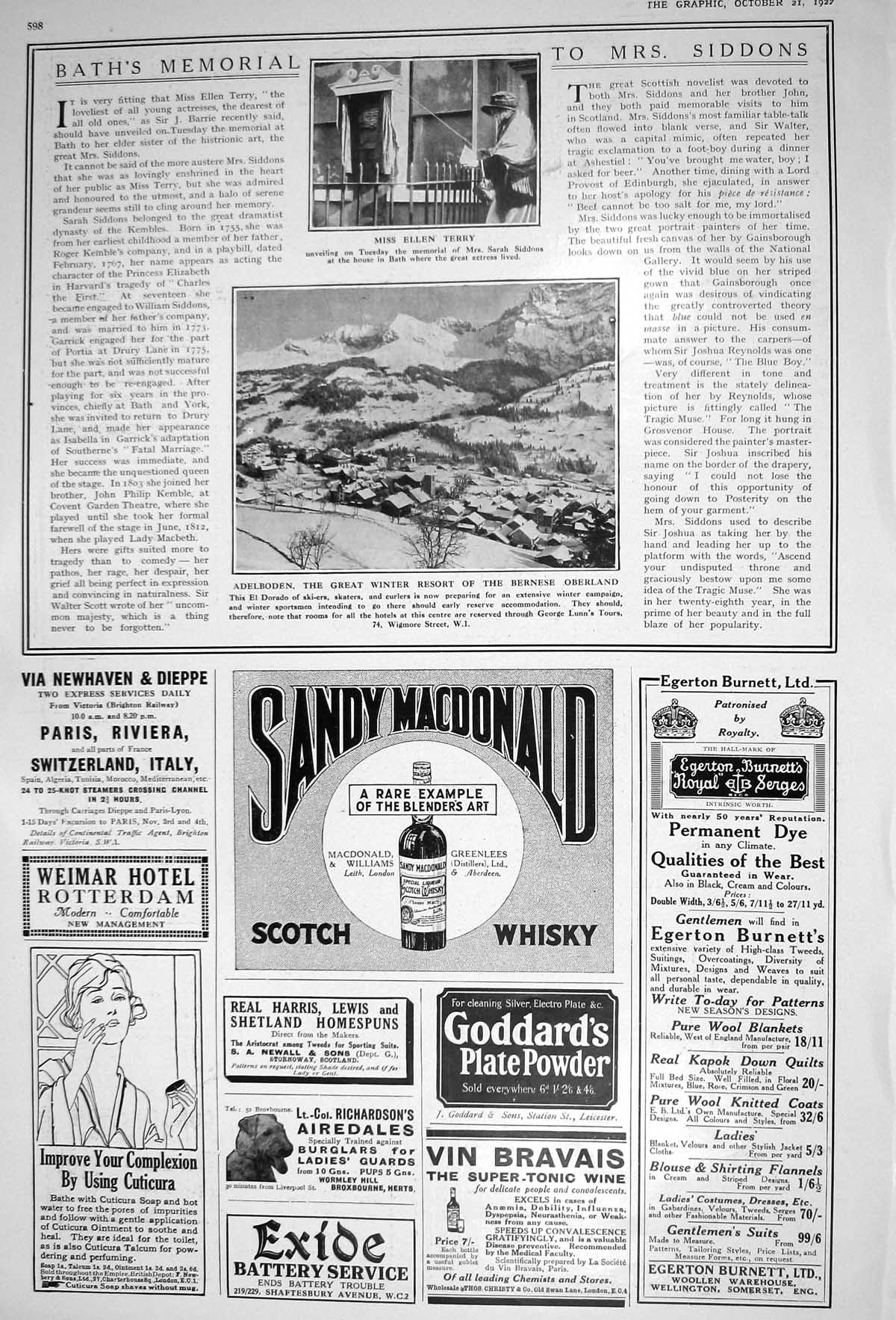 Old 1922 Ellen Terry Adelboden Winter Resort Bernese Oberland Scotch 20th