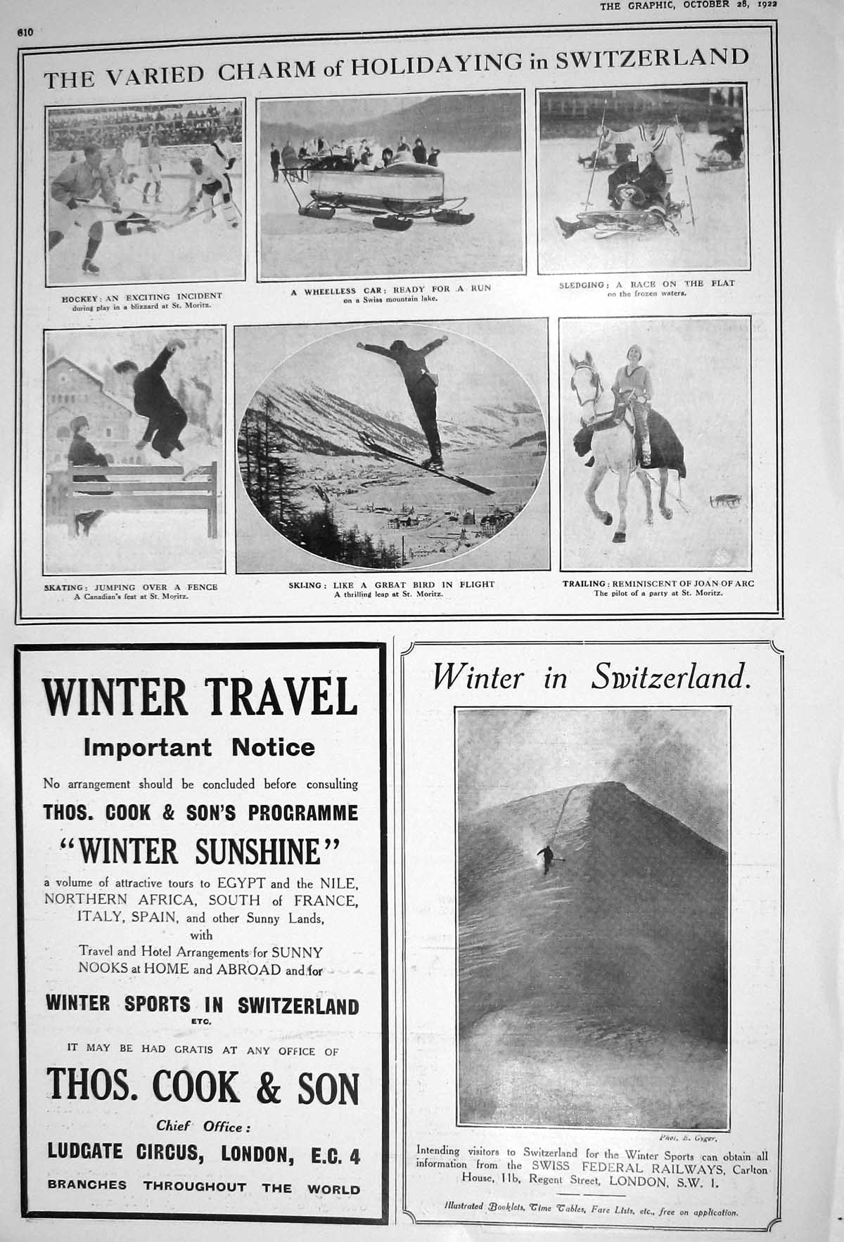 Old 1922 Holidays Switzerland Thomas Cook Curling Pentresina Railway 20th