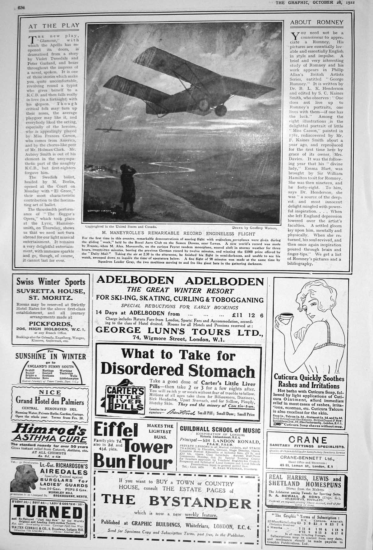 Old 1922 Maneyrolle Record Engineless Flight Black White Whisky Adelb 20th